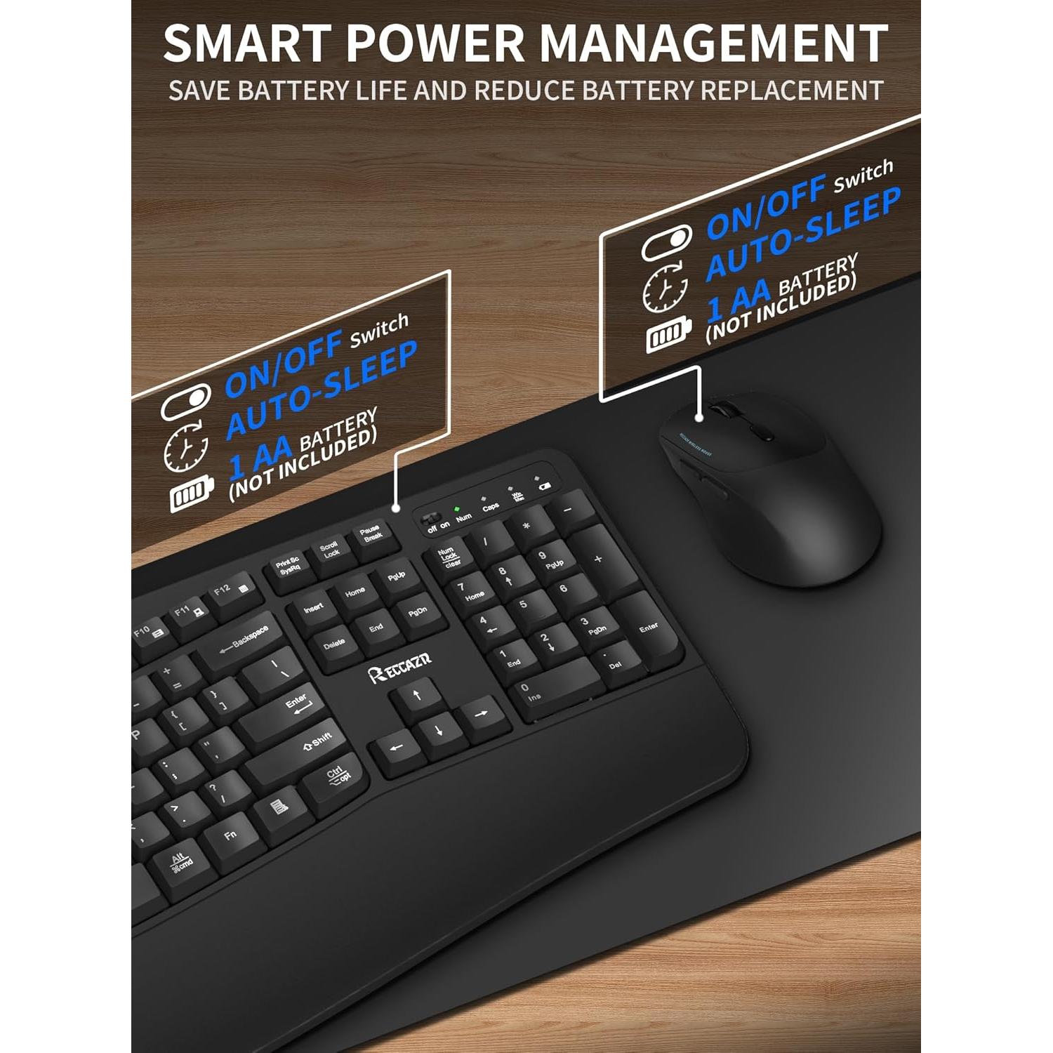 Combo Teclado y Ratón Inalámbrico RECCAZR Ergonómico Negro