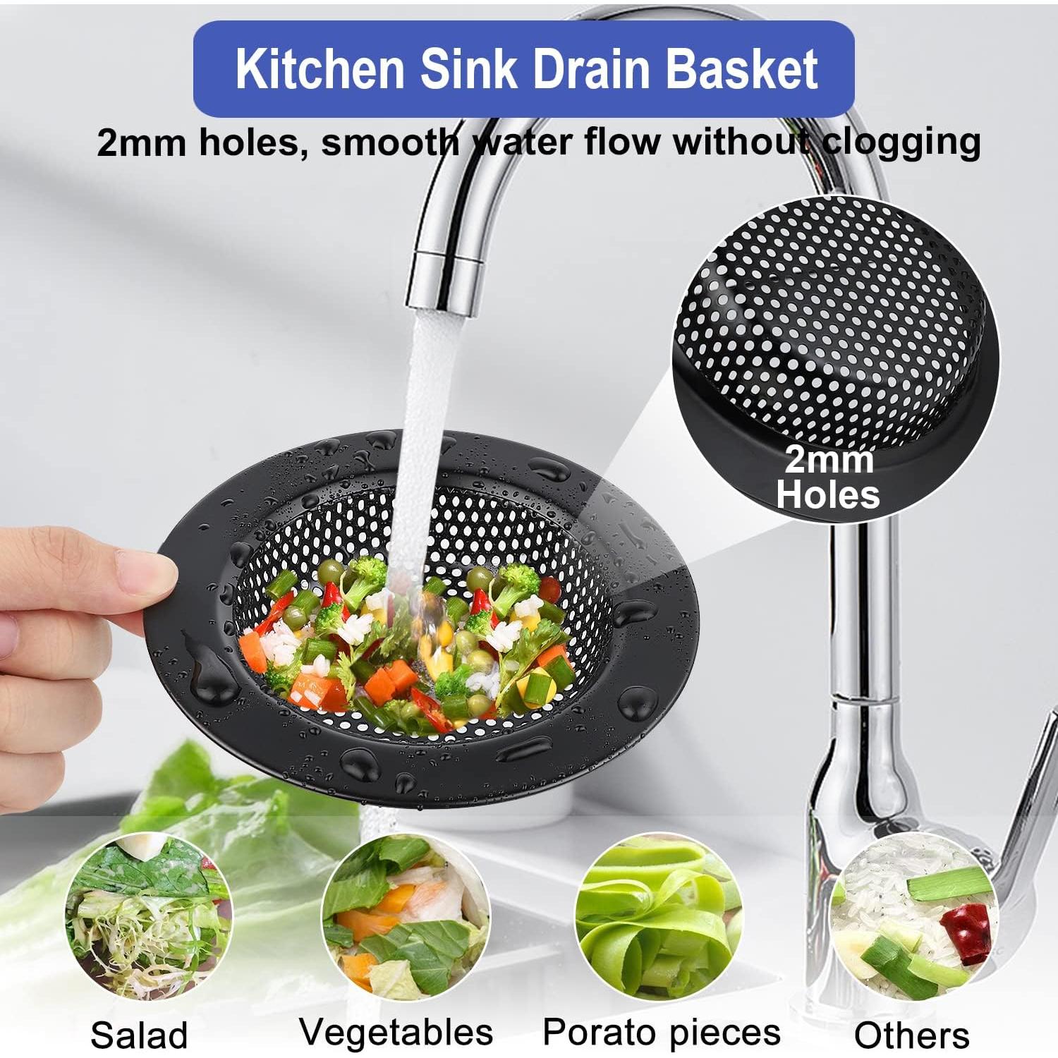 Colador de Fregadero Carry360 3 Paquetes Acero Inoxidable Negro