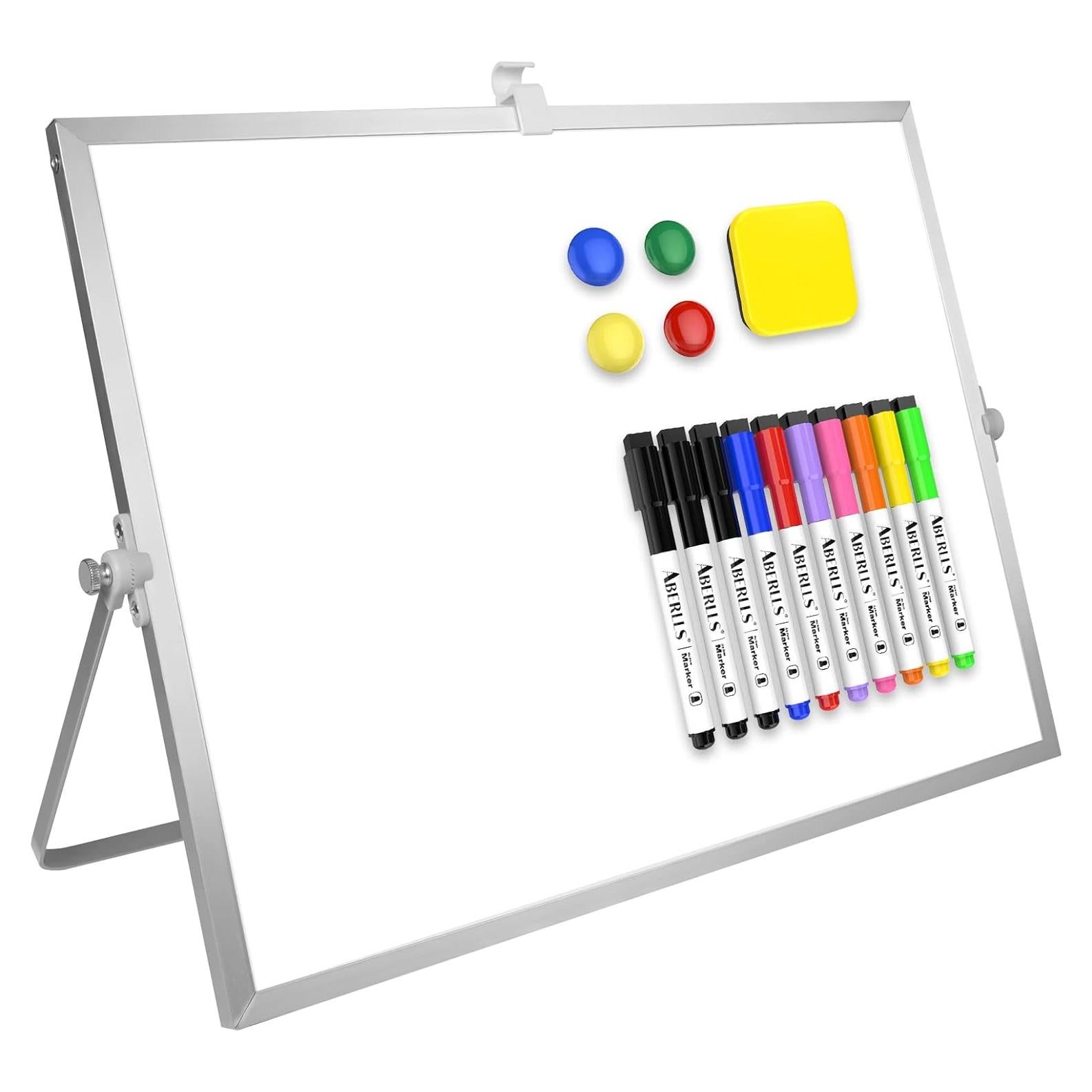 Pizarra Blanca Magnética ABERLLS 40x30 cm Doble Cara con Soporte