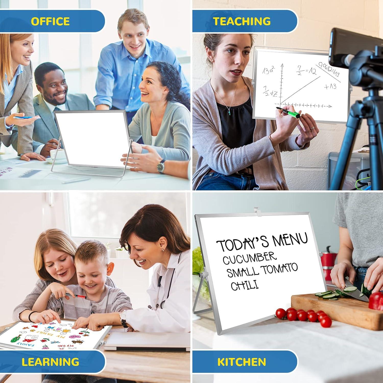 Pizarra Blanca Magnética ABERLLS 40x30 cm Doble Cara con Soporte