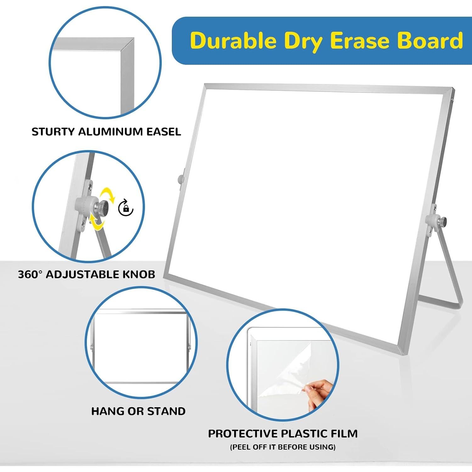 Pizarra Blanca Magnética ABERLLS 40x30 cm Doble Cara con Soporte