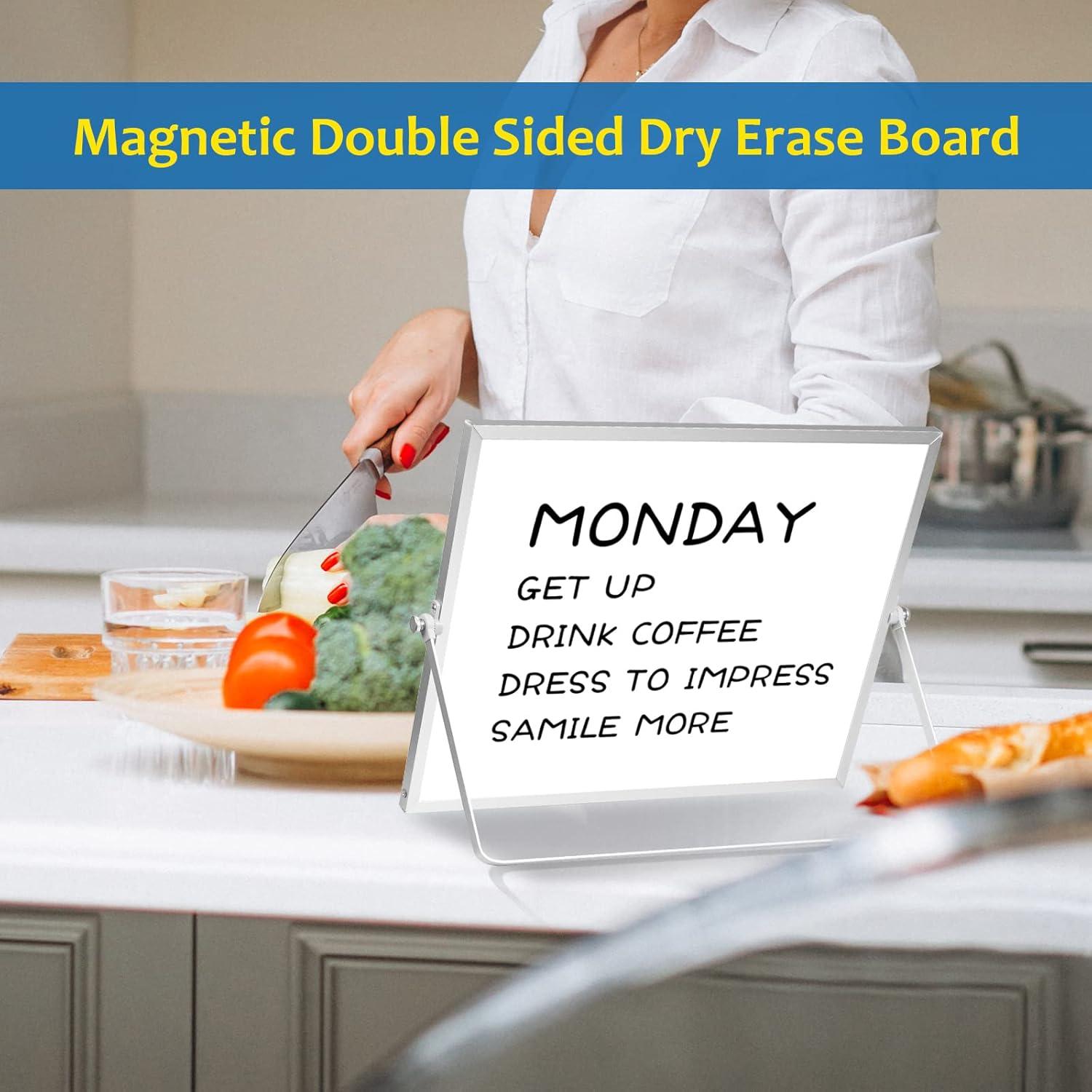 Pizarra Blanca Magnética ABERLLS 40x30 cm Doble Cara con Soporte