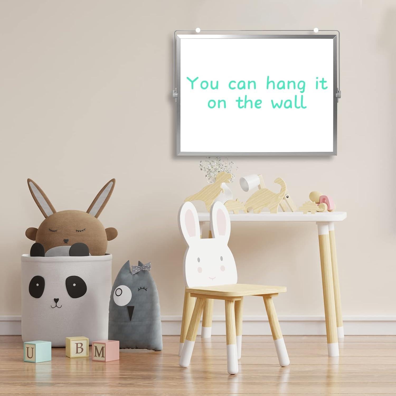 Pizarra Blanca Magnética ABERLLS 40x30 cm Doble Cara con Soporte