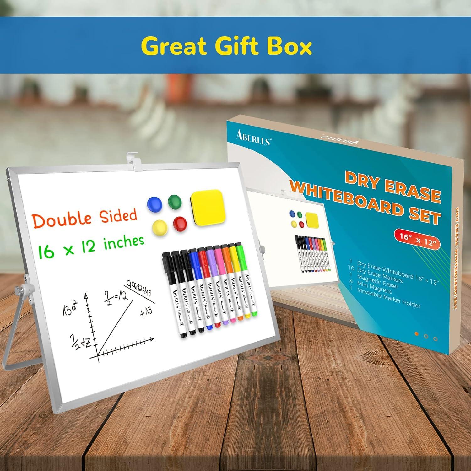 Pizarra Blanca Magnética ABERLLS 40x30 cm Doble Cara con Soporte