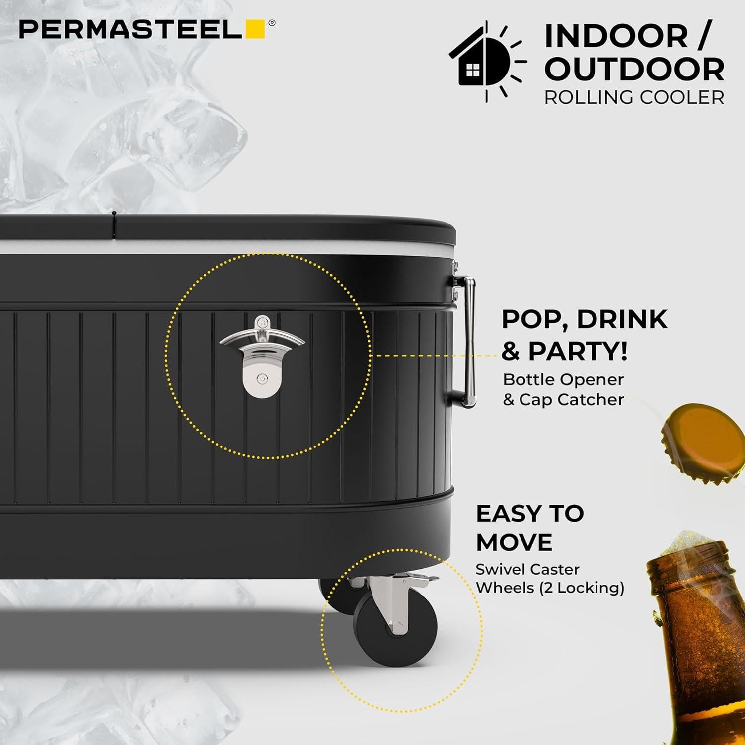 Enfriador Rodante Permasteel 80 Qt Negro - Aislado y con Ruedas