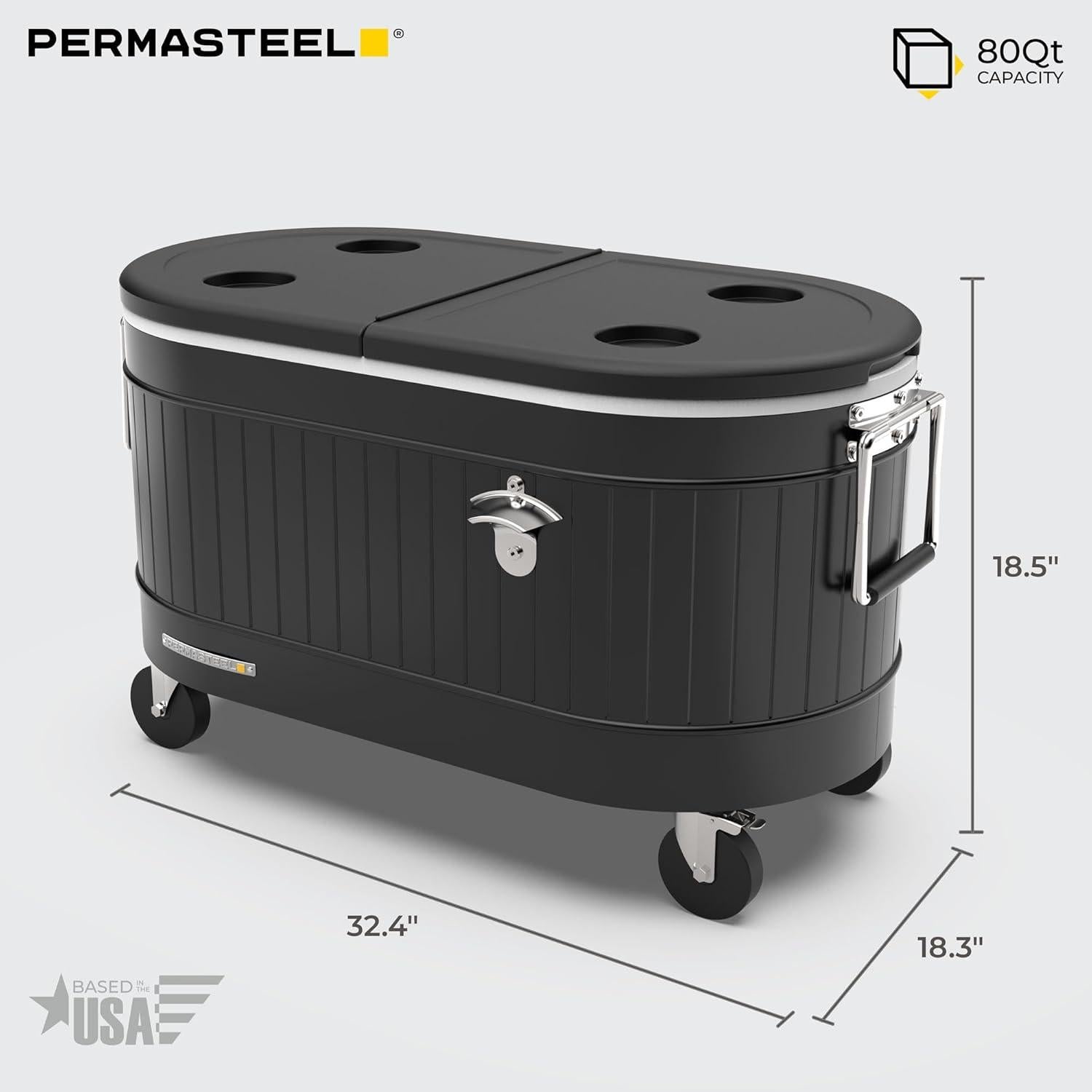 Enfriador Rodante Permasteel 80 Qt Negro - Aislado y con Ruedas