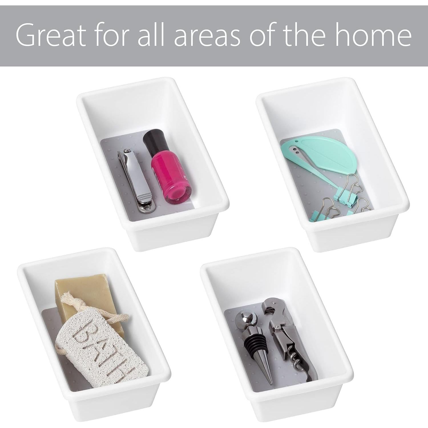 Organizador de Cajones Smart Design - Set de 3 - 17.14x9.53 cm - Antideslizante - Libre de BPA - Blanco