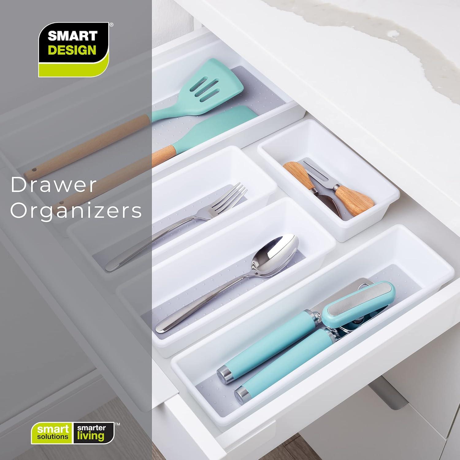 Organizador de Cajones Smart Design - Set de 3 - 17.14x9.53 cm - Antideslizante - Libre de BPA - Blanco