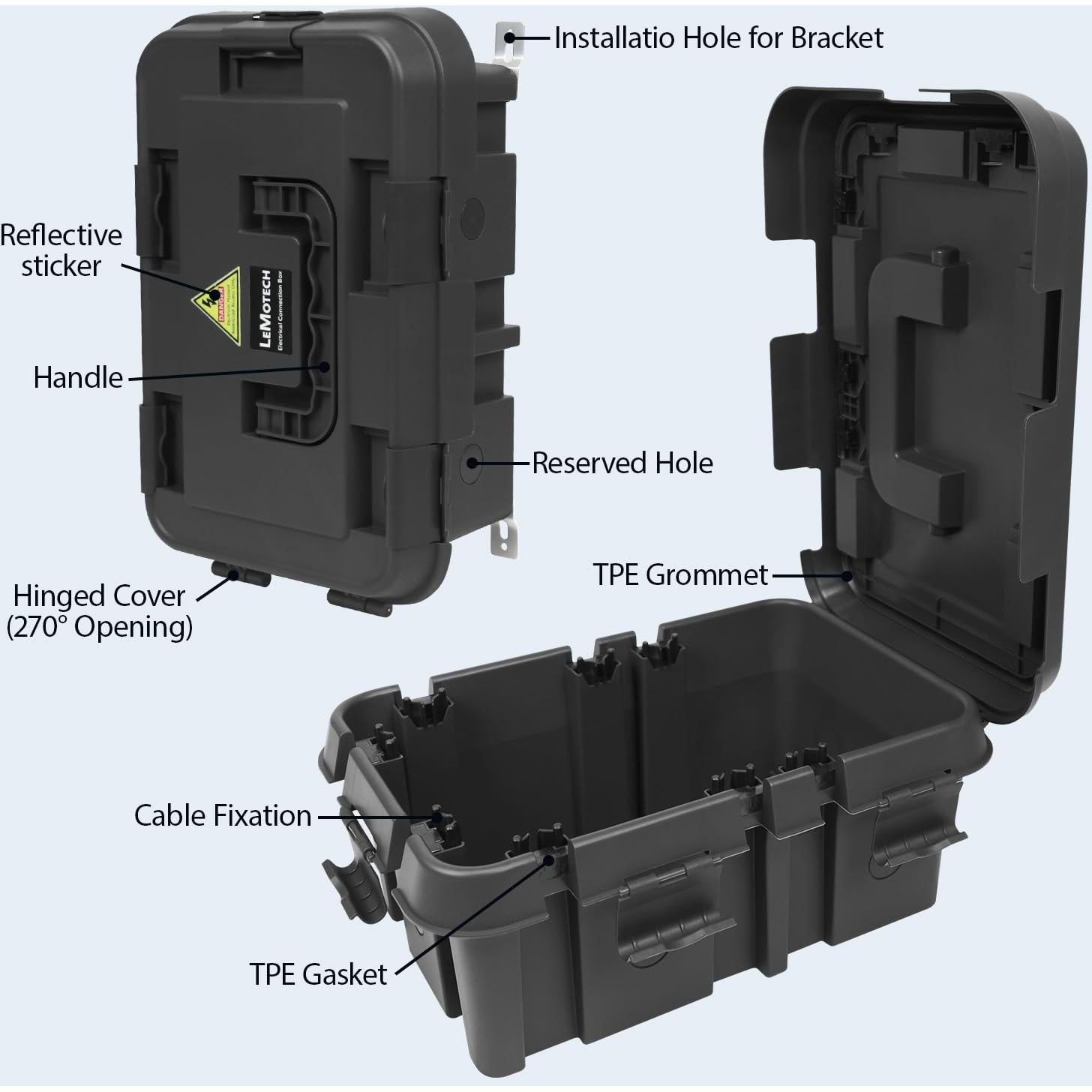 Caja Eléctrica Exterior LeMotech IP55 Negra 27.9x15.2x12.7cm