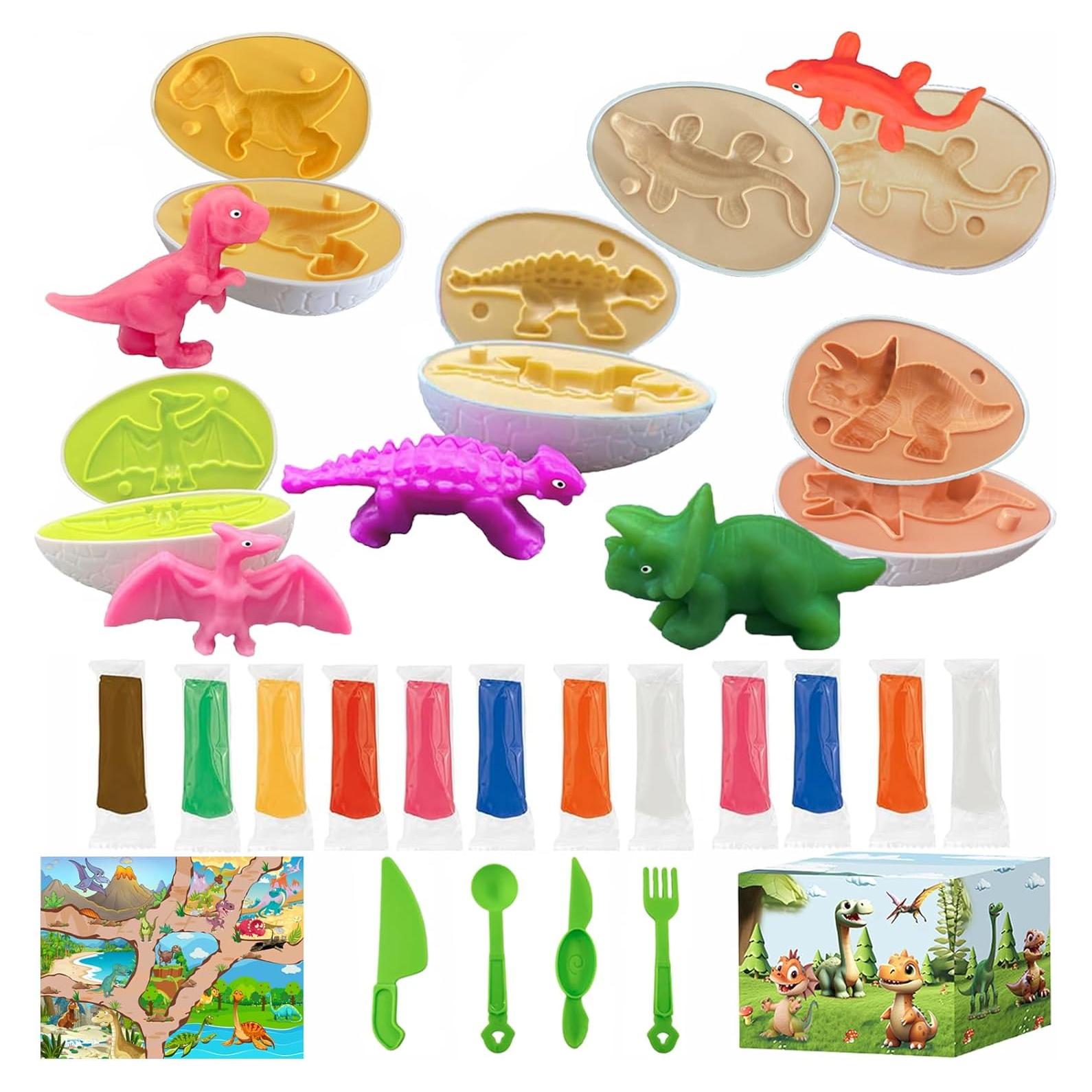 Conjunto de Huevos de Dinosaurio Playdough 5 Moldes 12 Paquetes