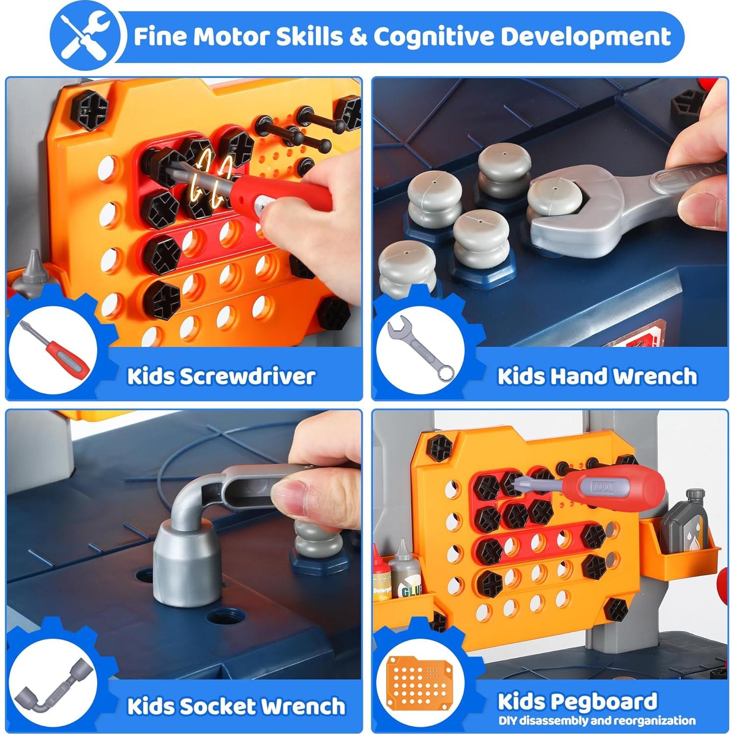 Banco de herramientas para niños Honeystar 65 piezas azul marino