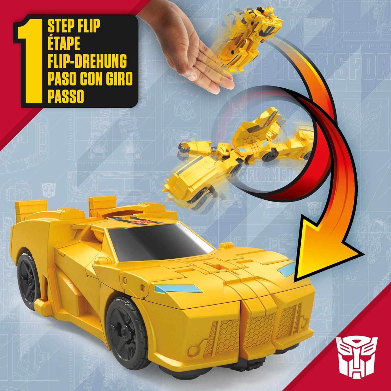 Transformers 1-Step Flip Heroes 3-Pack, 4-Inch Wheeljack, Bumblebee, and Optimus Prime Action Figures, Kids Easter Toys or Basket Stuffers, Age 6+
