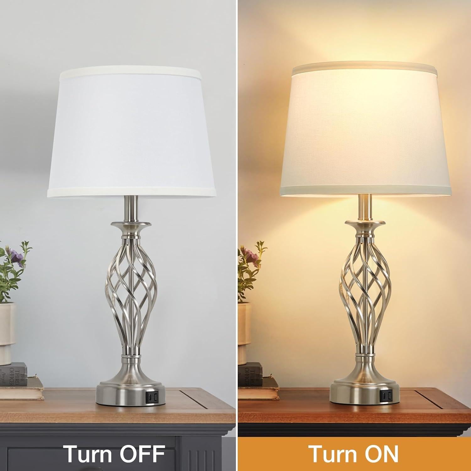 Juego de 2 Lámparas de Mesa EJIAXIN con Puertos USB y Bombillas LED