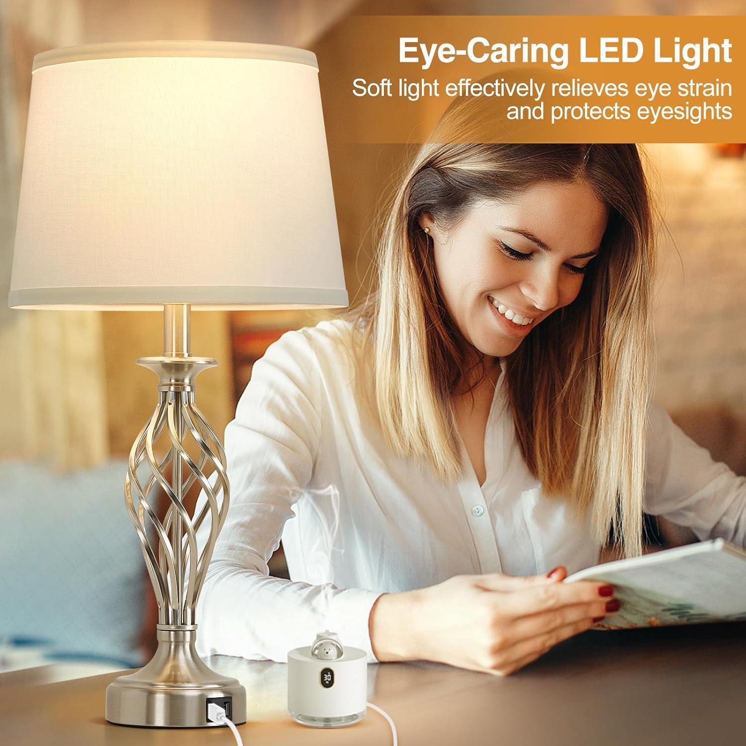 Juego de 2 Lámparas de Mesa EJIAXIN con Puertos USB y Bombillas LED