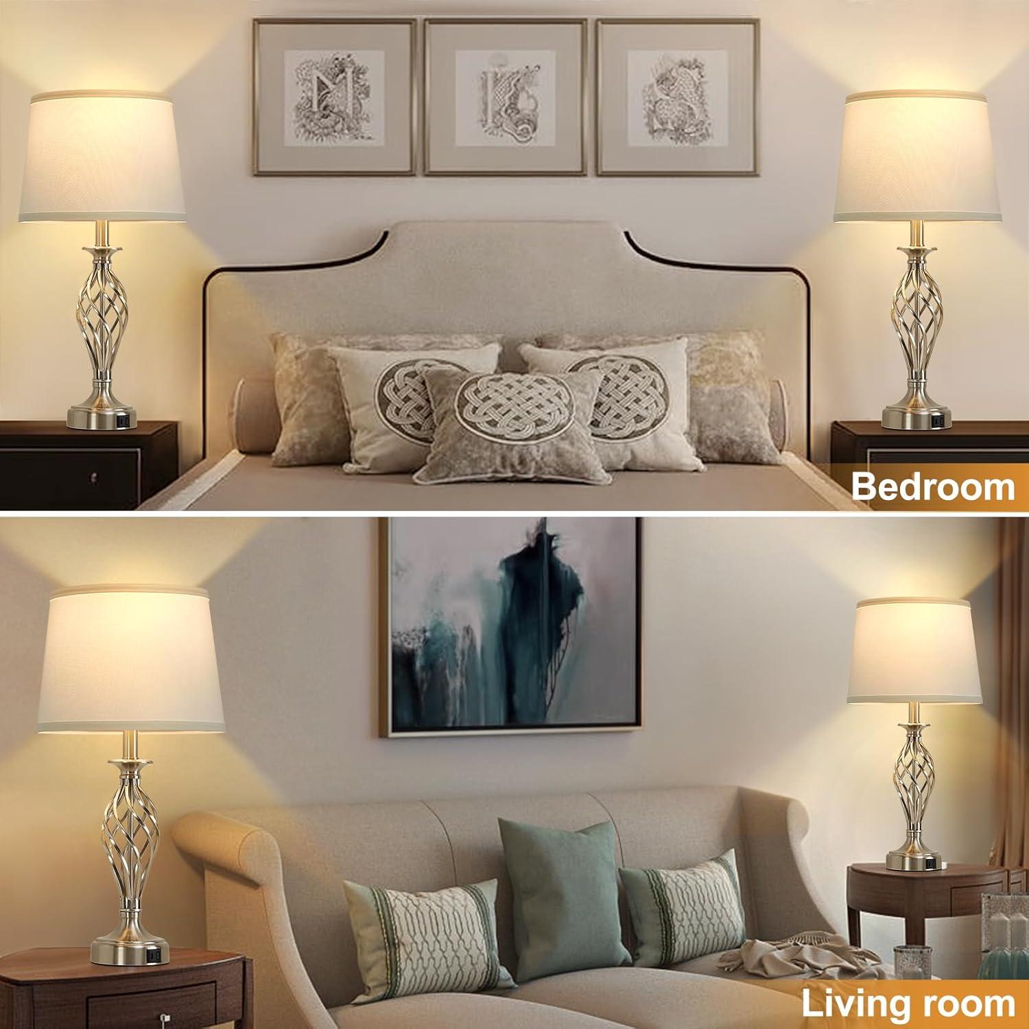 Juego de 2 Lámparas de Mesa EJIAXIN con Puertos USB y Bombillas LED