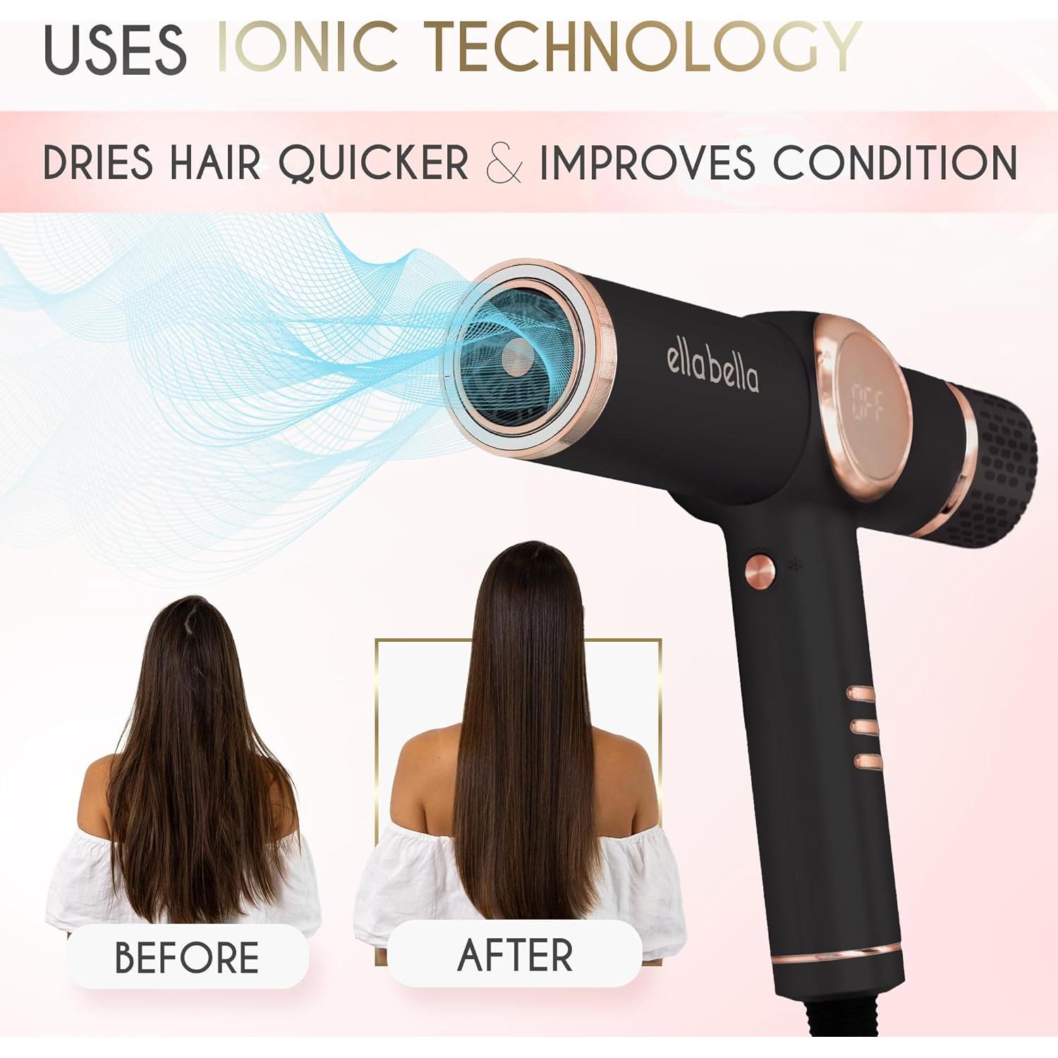 Secador de Pelo Profesional ELLA BELLA Iónico 1700W Negro