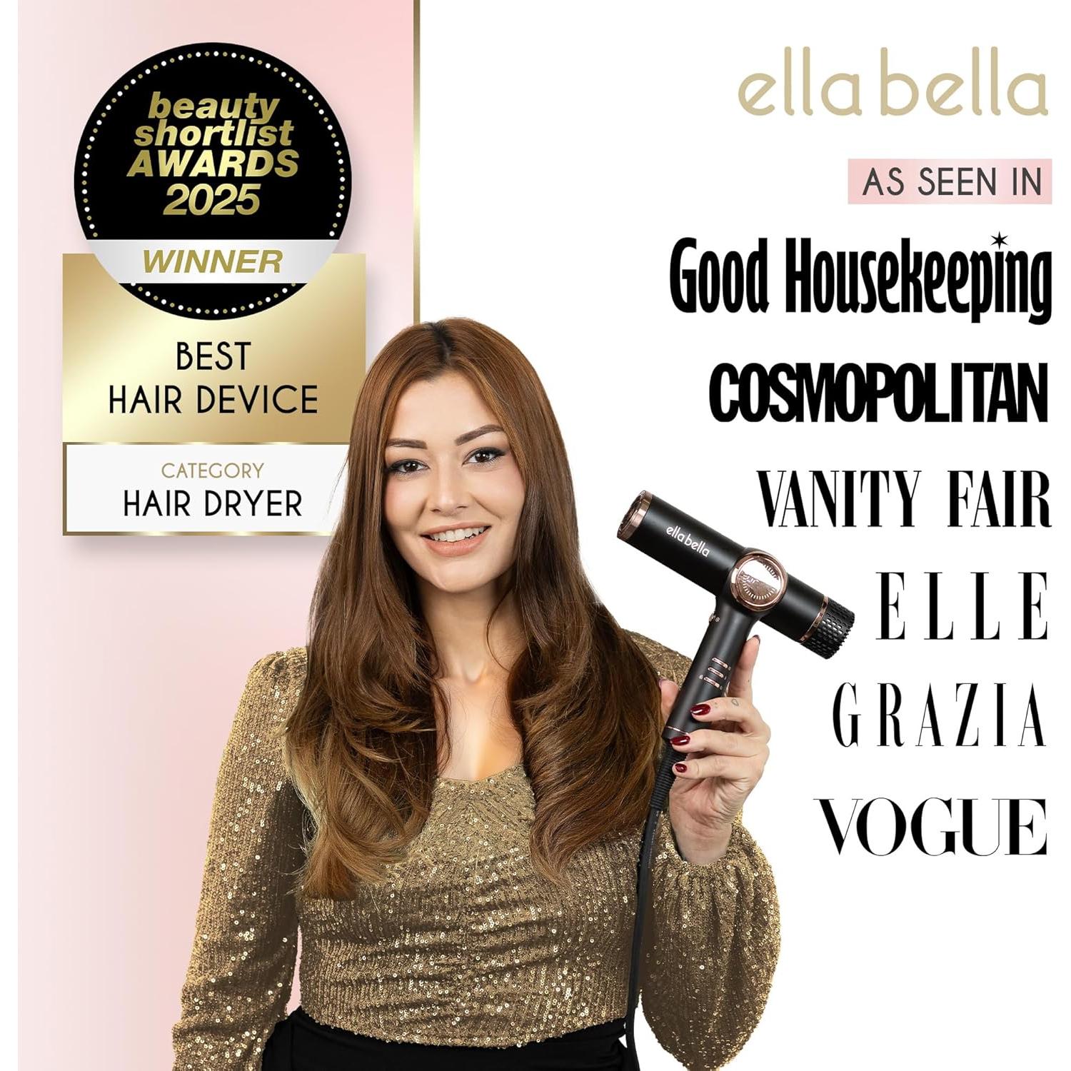 Secador de Pelo Profesional ELLA BELLA Iónico 1700W Negro