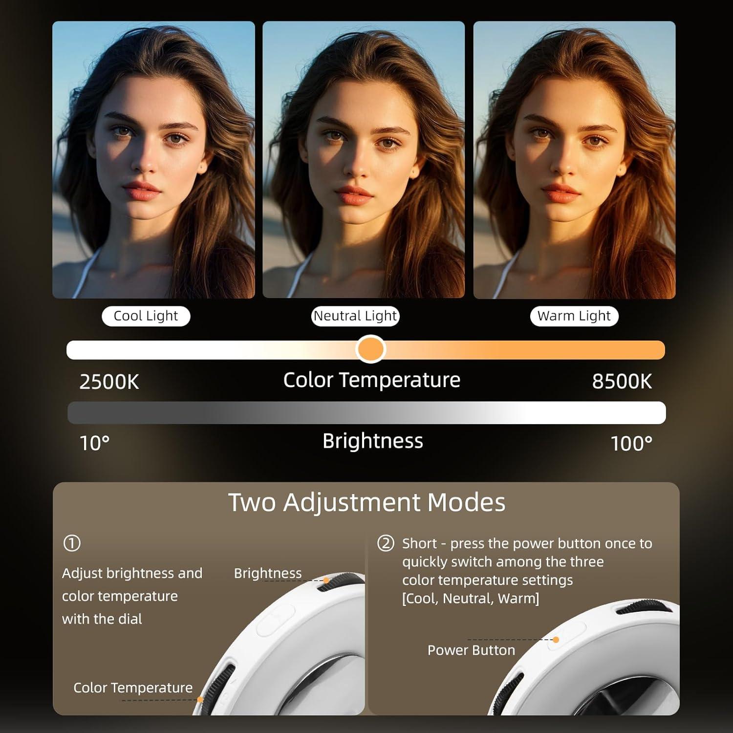 Luz de Selfie Magnética Flymile con Soporte y Espejo, Negra