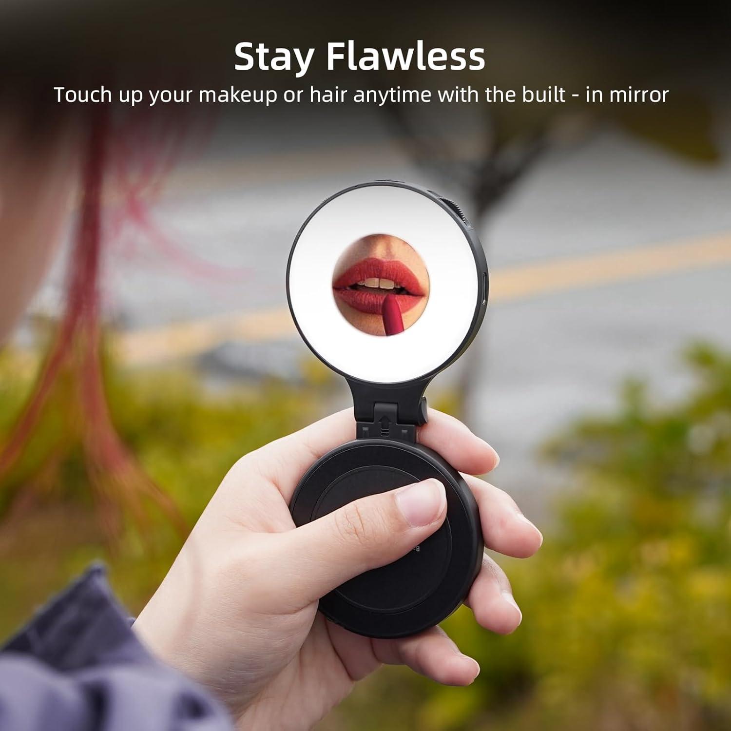 Luz de Selfie Magnética Flymile con Soporte y Espejo, Negra