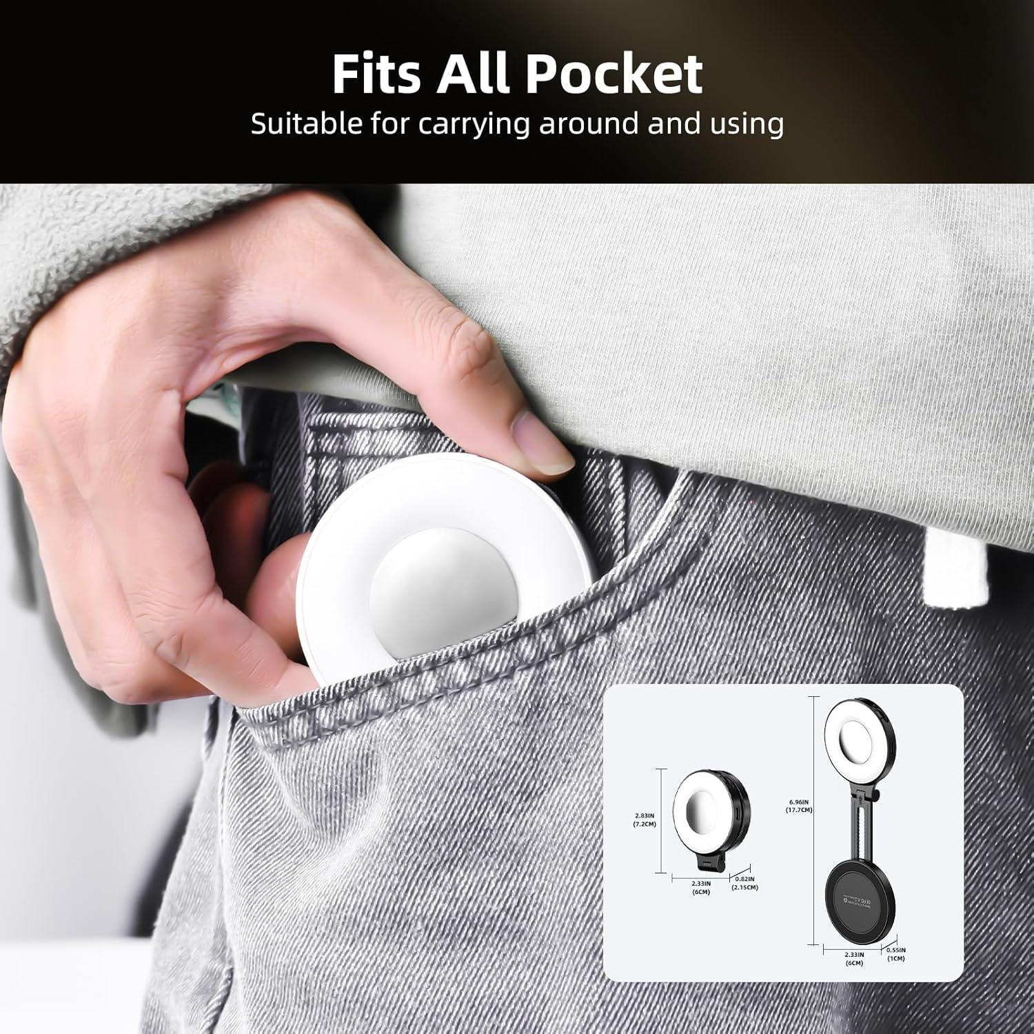 Luz de Selfie Magnética Flymile con Soporte y Espejo, Negra