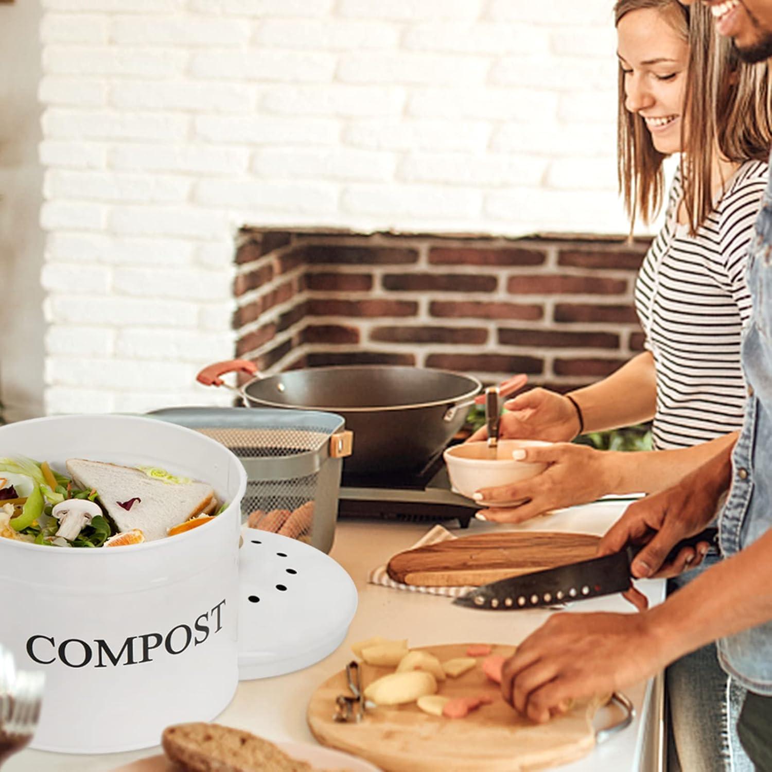 Contenedor de Compost AVLA Blanco 3.79L con Filtro y Tapa