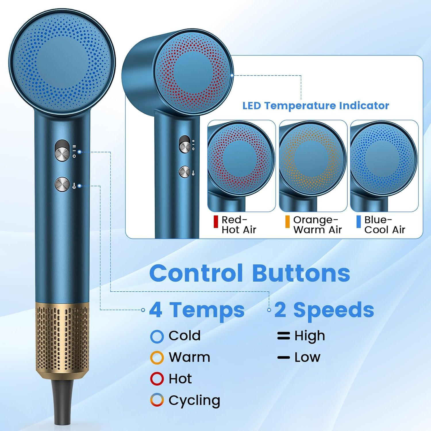 Secador de Pelo HEARBOBO Iónico 500 Millones 160000 RPM Azul