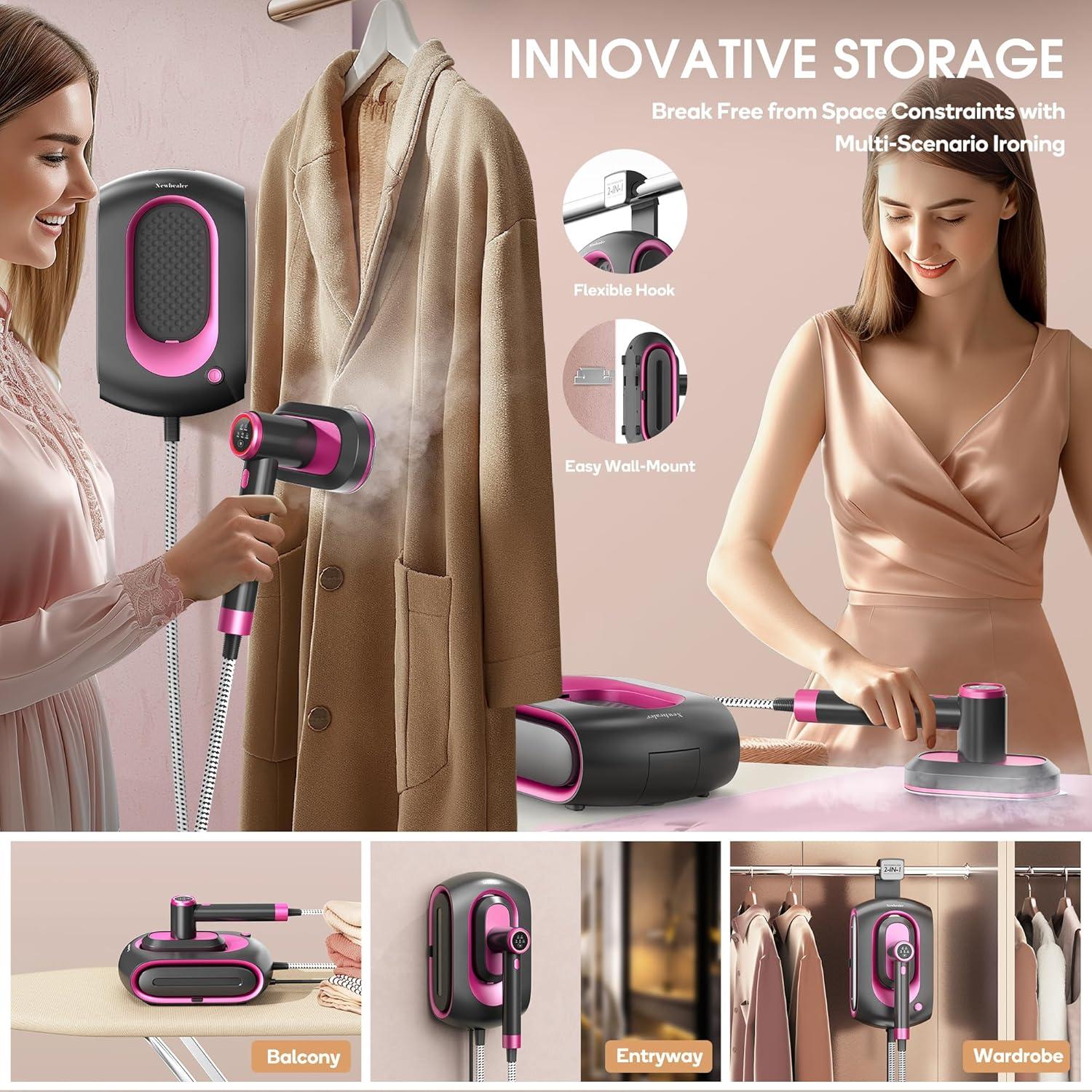 Estación de Vapor Newbealer Pro 1550W 2 en 1 Rosa Ceniza