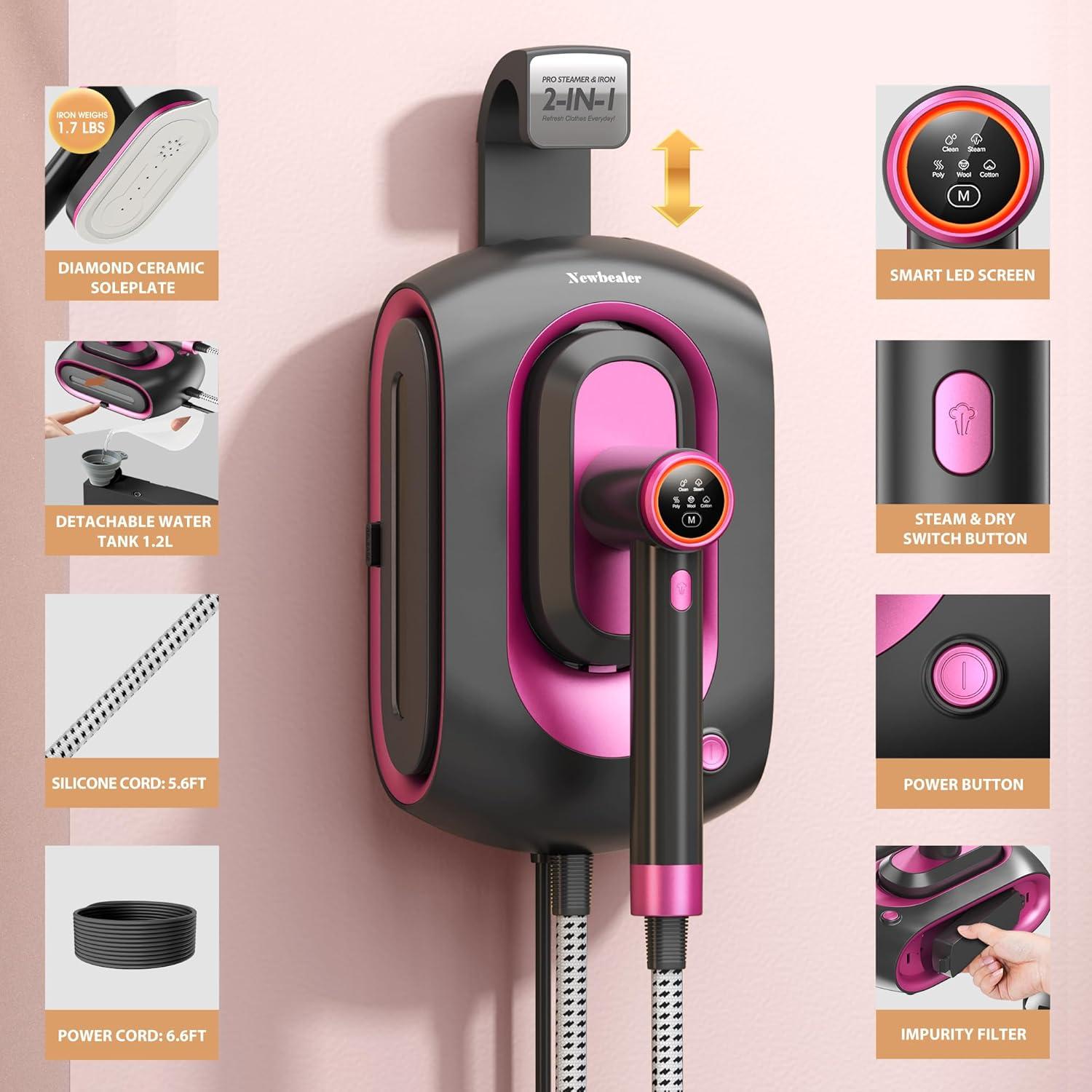 Estación de Vapor Newbealer Pro 1550W 2 en 1 Rosa Ceniza