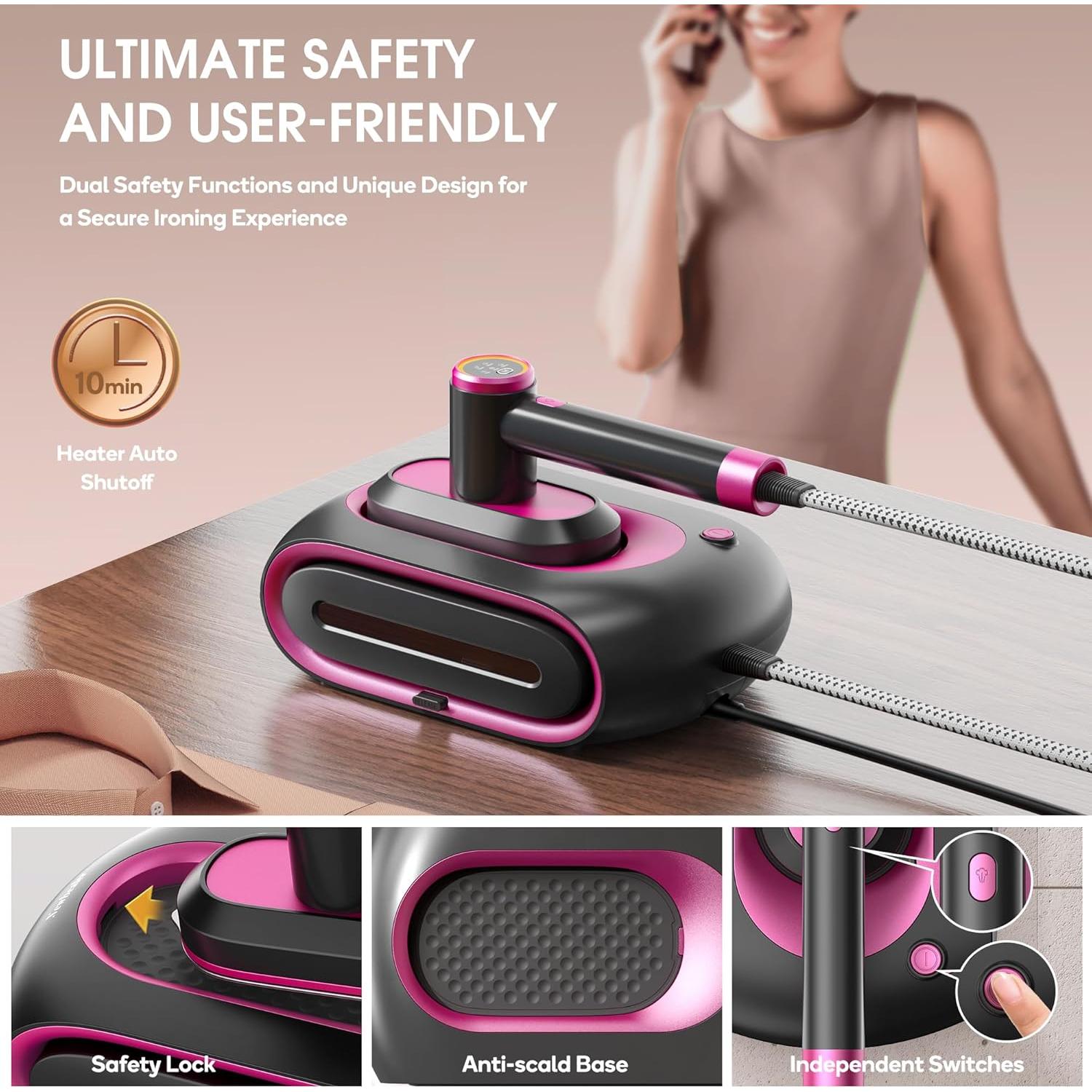 Estación de Vapor Newbealer Pro 1550W 2 en 1 Rosa Ceniza