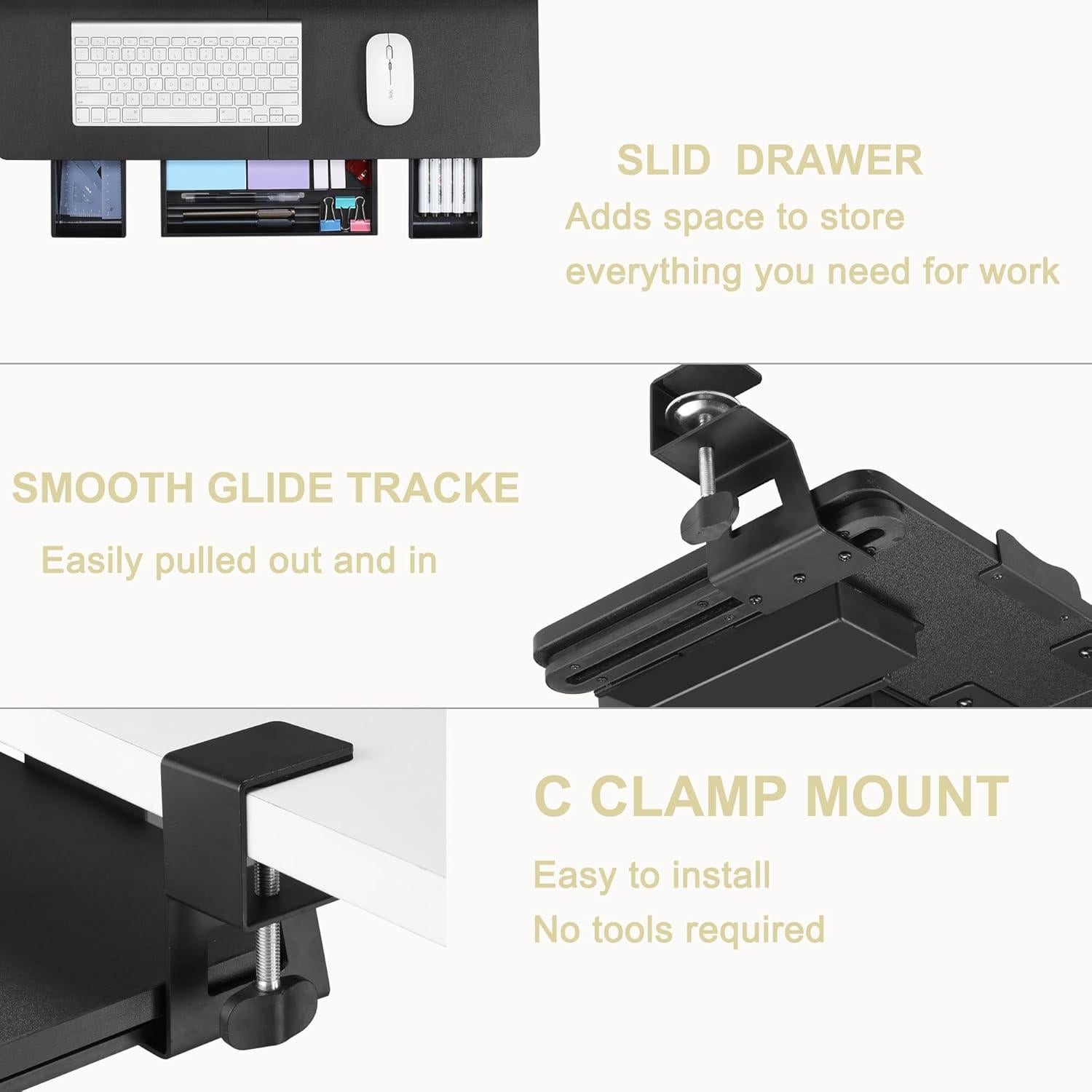 Bandeja de Teclado Ergonomica TECLUK 68x30 cm Montaje en C Negro
