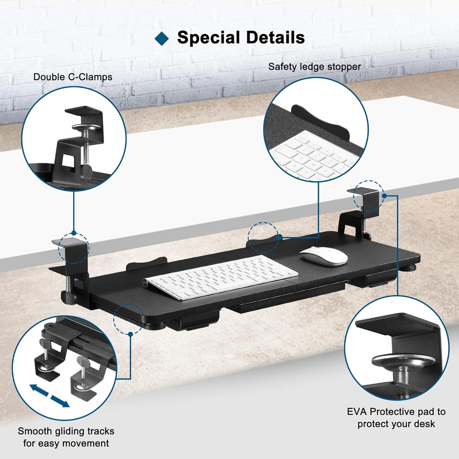 Bandeja de Teclado Ergonomica TECLUK 68x30 cm Montaje en C Negro