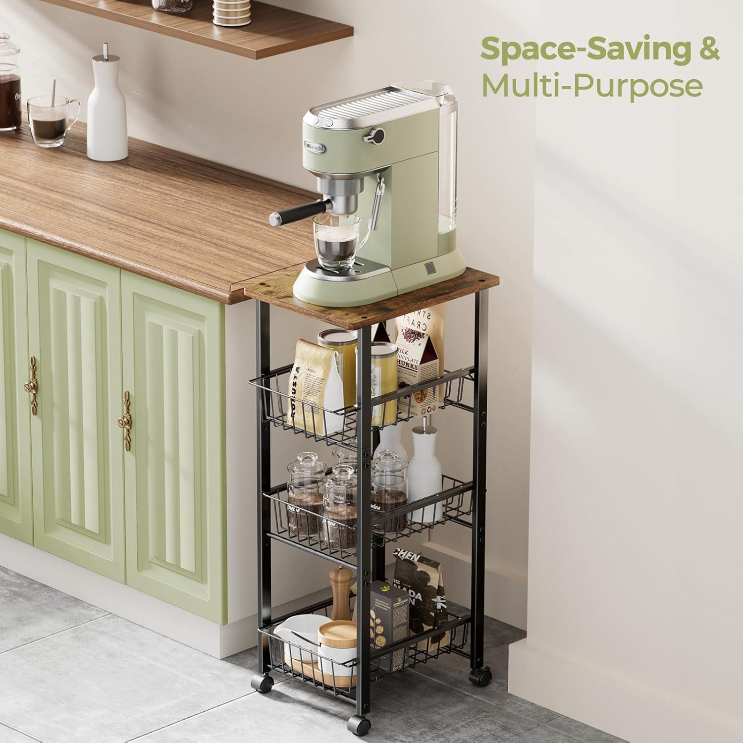 Carro Organizador Delamu 4 Niveles con Ruedas y Superficie de Madera