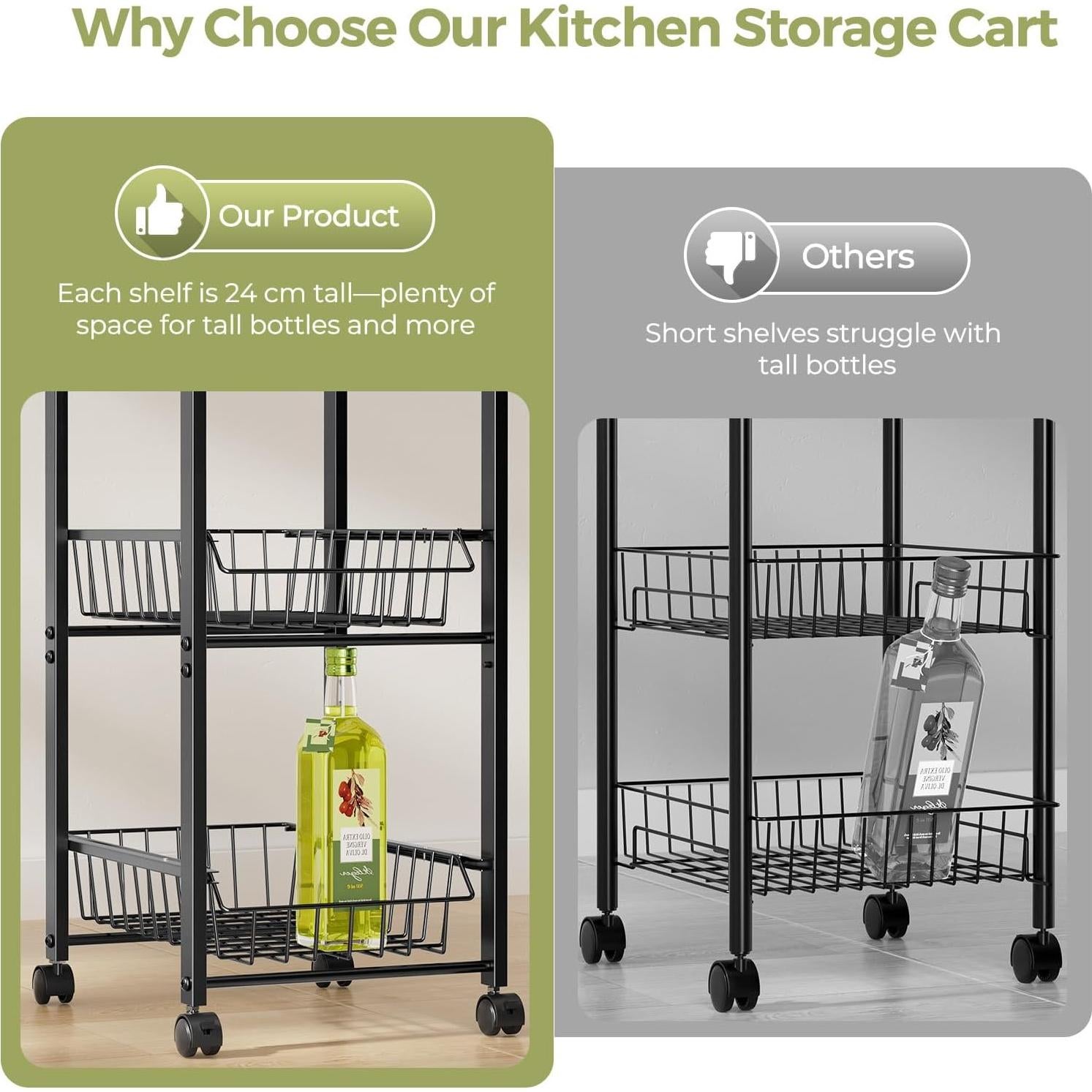 Carro Organizador Delamu 4 Niveles con Ruedas y Superficie de Madera