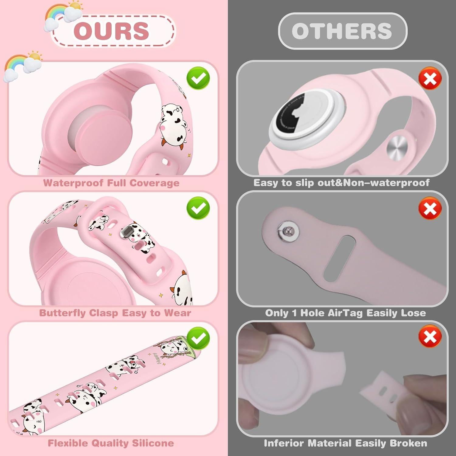 2 Pulseras Impermeables Ekoonpft para AirTag Niños - Cartoon