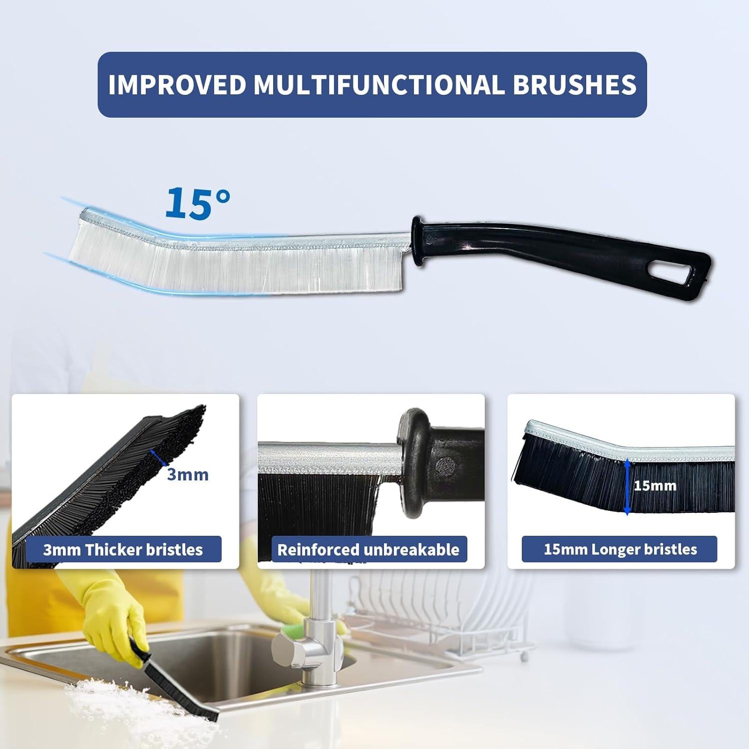 3 Cepillos de Limpieza Miccilot - Mango Largo y Cerdas Firmes