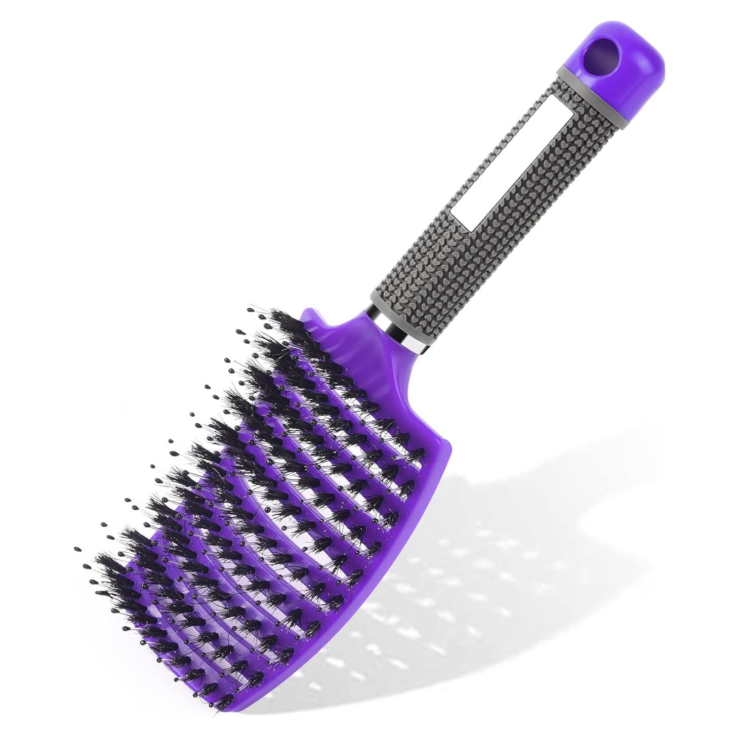 Cepillo de cabello URAQT paleta cerdas de jabalí púrpura