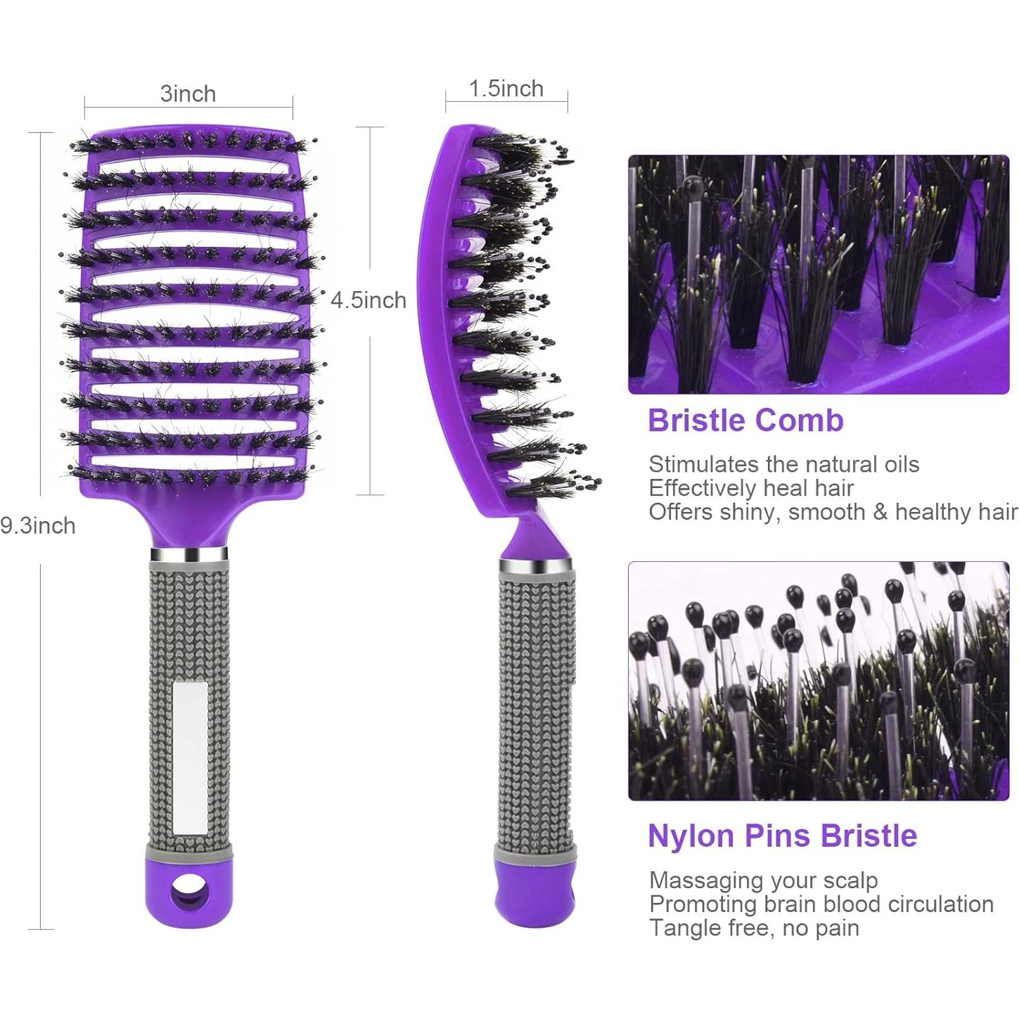 Cepillo de cabello URAQT paleta cerdas de jabalí púrpura