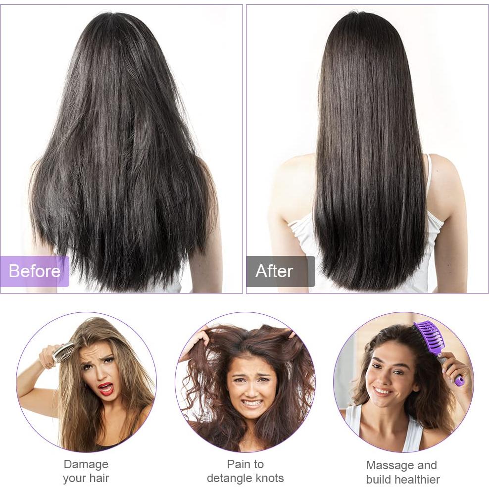 Cepillo de cabello URAQT paleta cerdas de jabalí púrpura