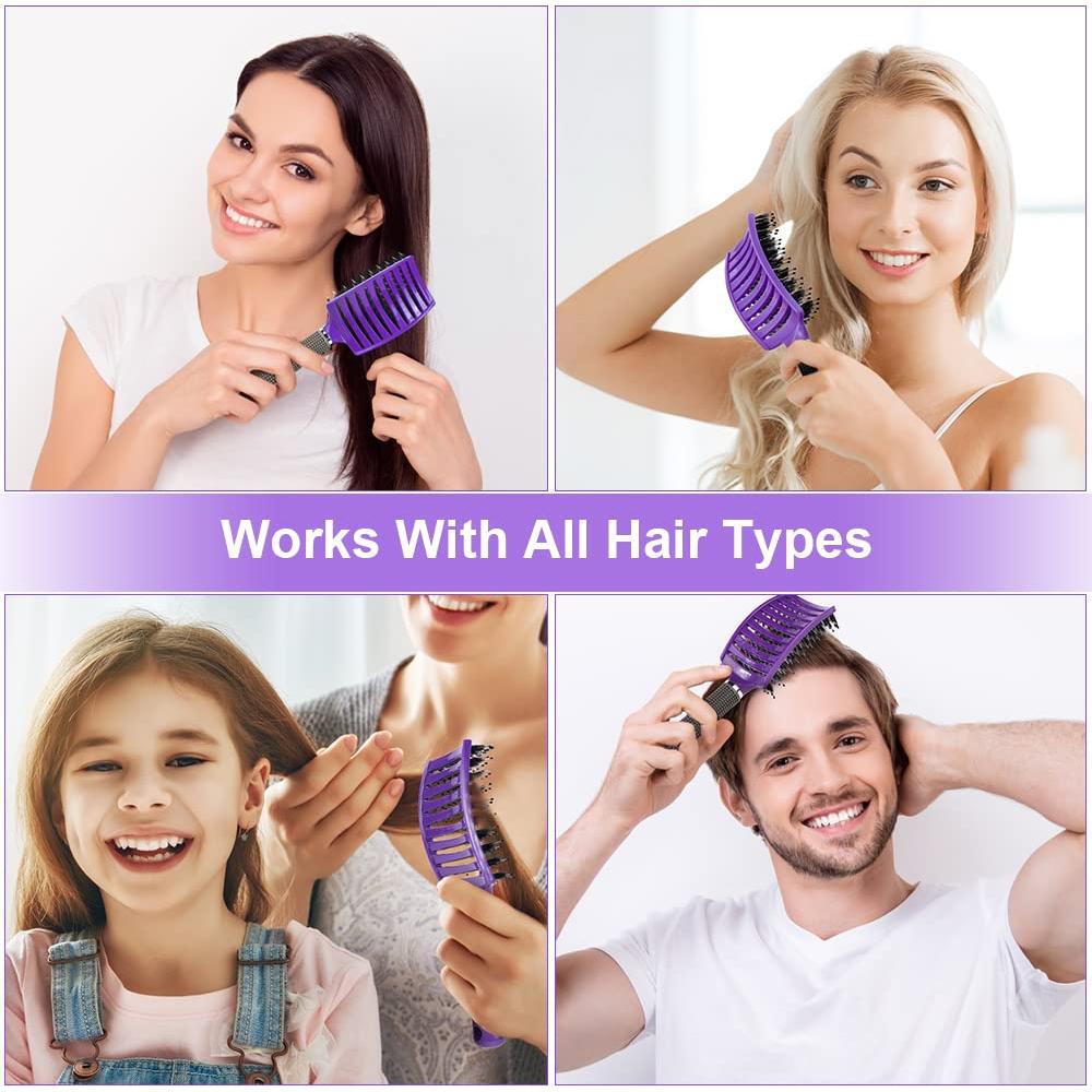 Cepillo de cabello URAQT paleta cerdas de jabalí púrpura