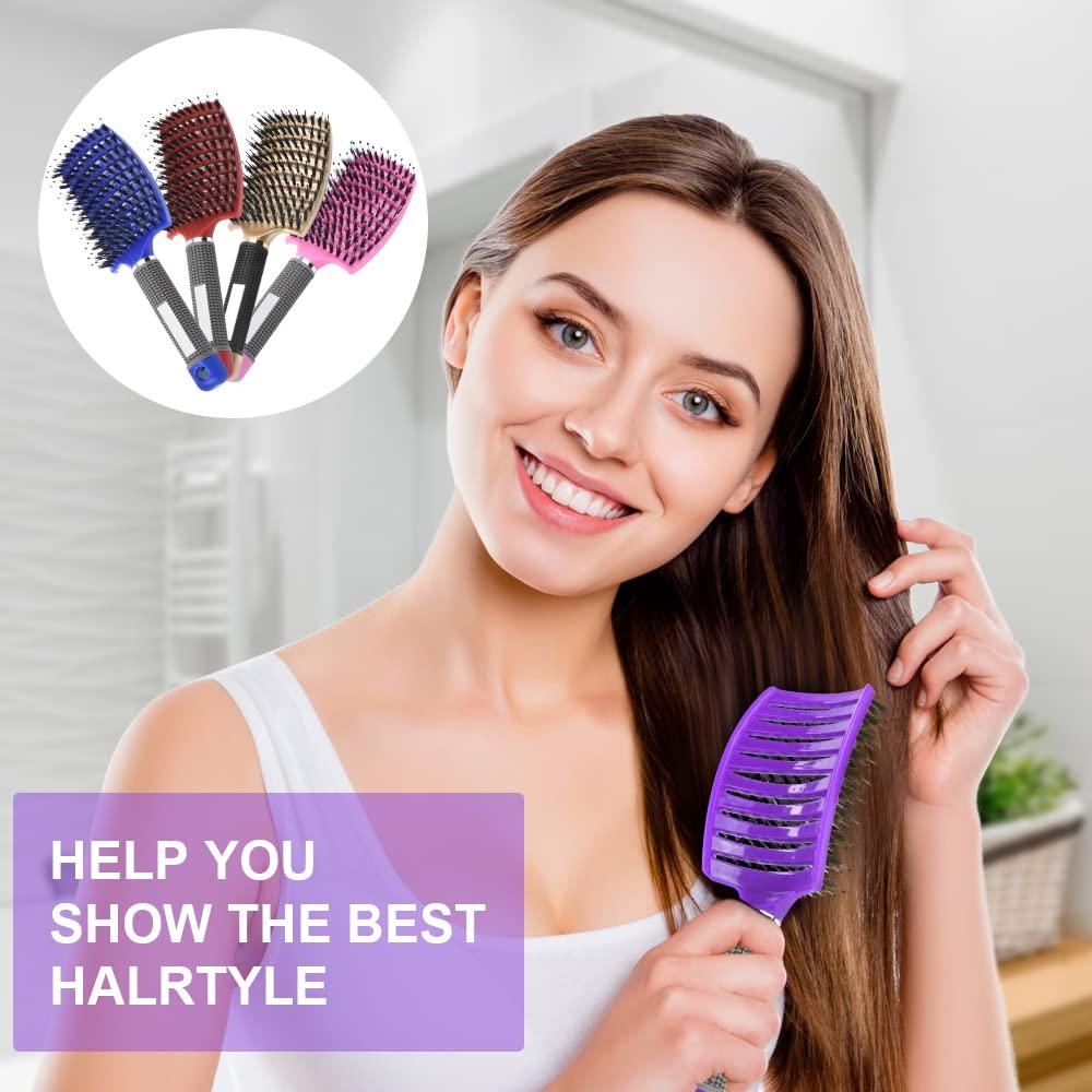 Cepillo de cabello URAQT paleta cerdas de jabalí púrpura