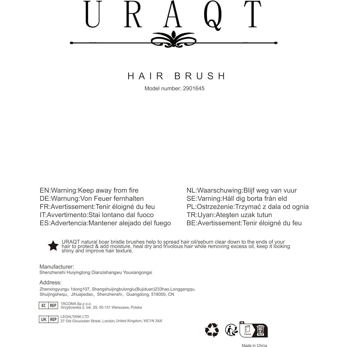 Cepillo de cabello URAQT paleta cerdas de jabalí púrpura