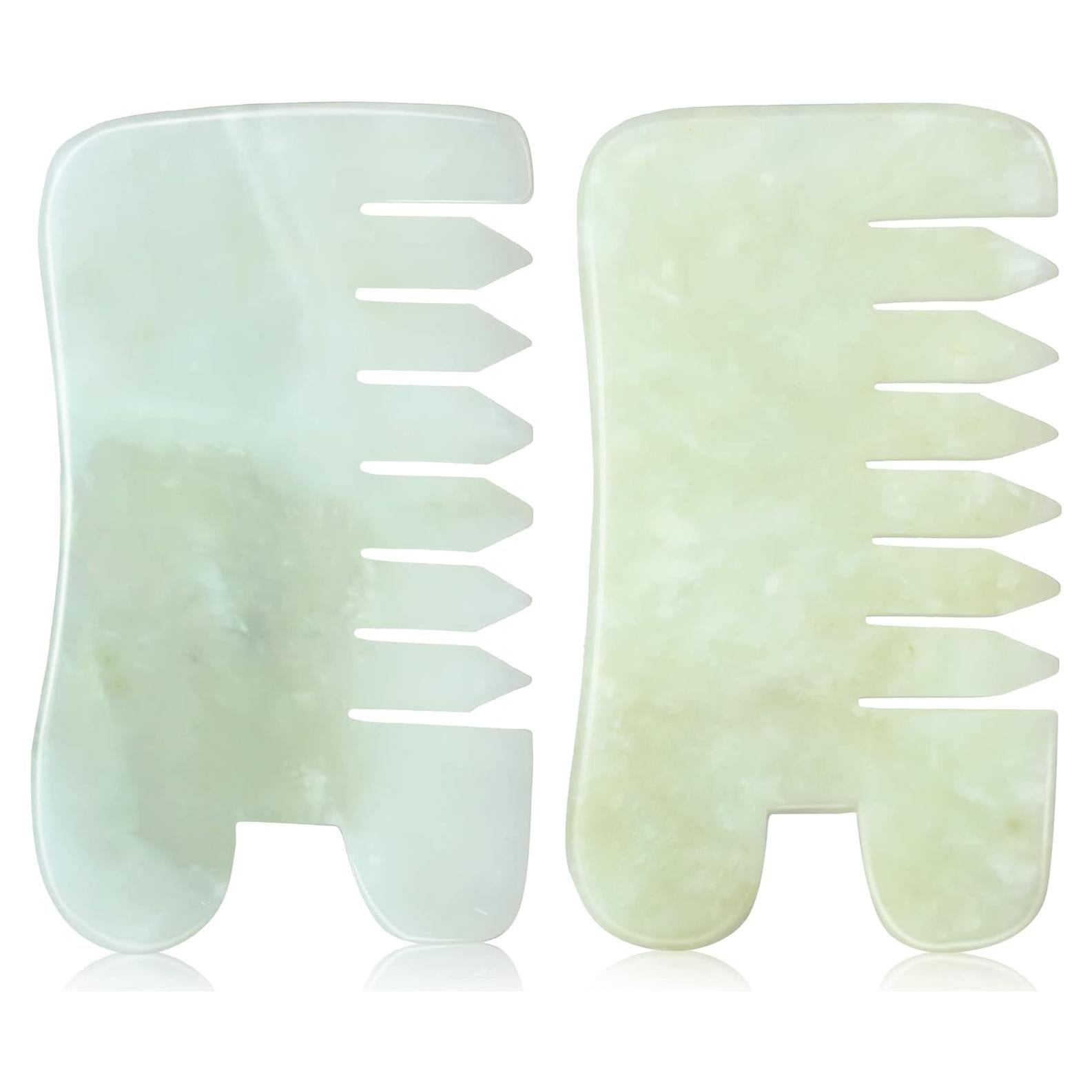 Peine de Jade BBTO 2 Pcs Gua Sha Masaje Cuero Cabelludo
