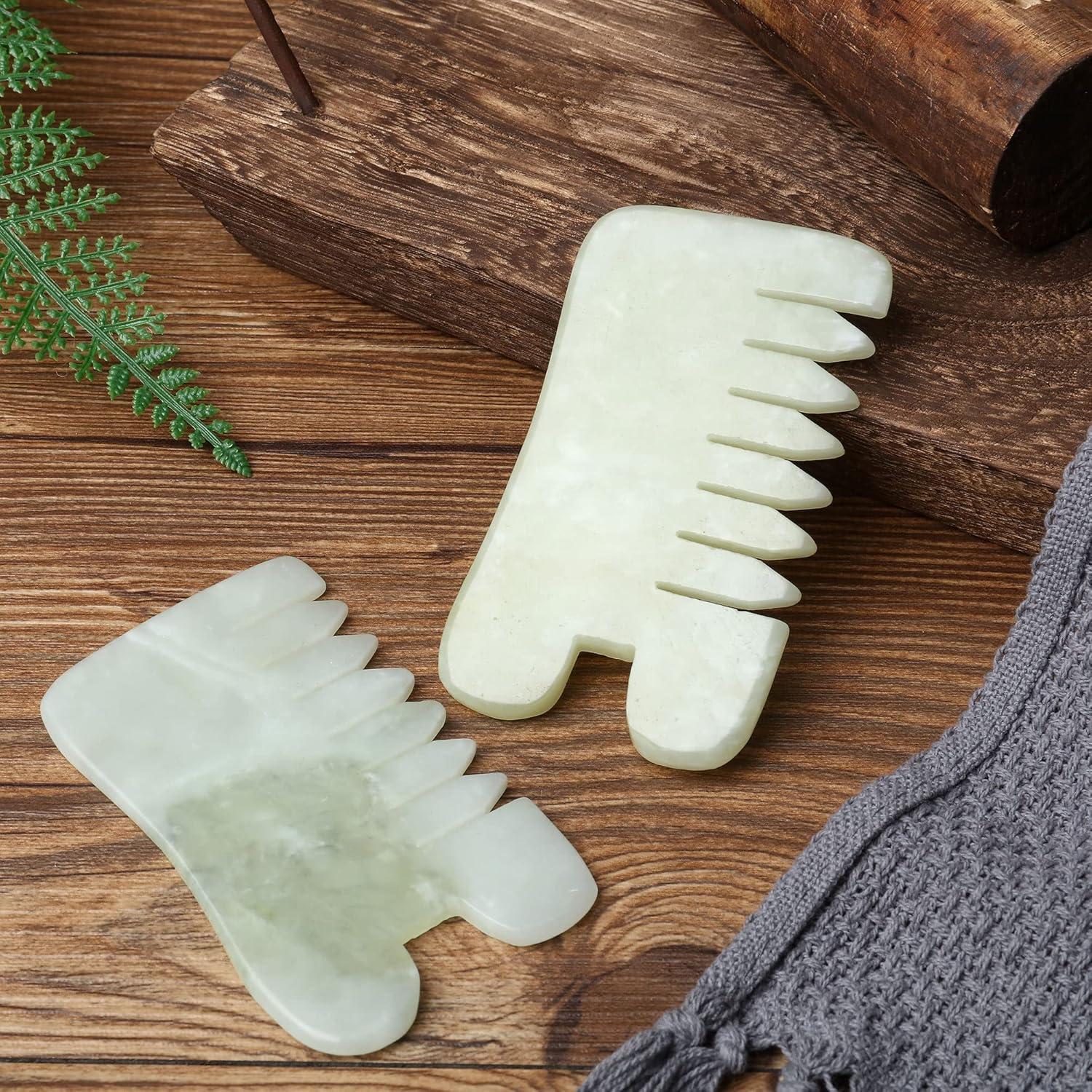 Peine de Jade BBTO 2 Pcs Gua Sha Masaje Cuero Cabelludo