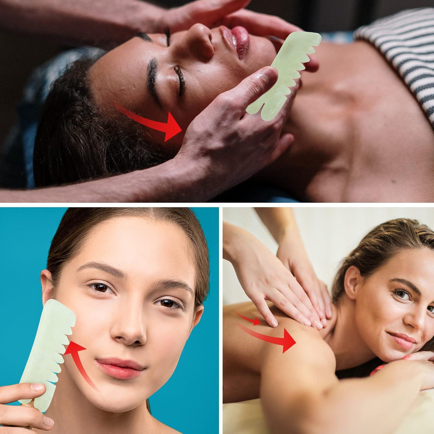 Peine de Jade BBTO 2 Pcs Gua Sha Masaje Cuero Cabelludo