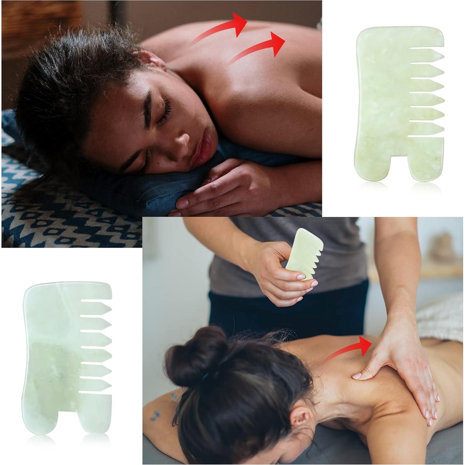 Peine de Jade BBTO 2 Pcs Gua Sha Masaje Cuero Cabelludo