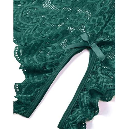 Mono Lencería Sexy Teddy Verde Mediano Encaje Cuello V