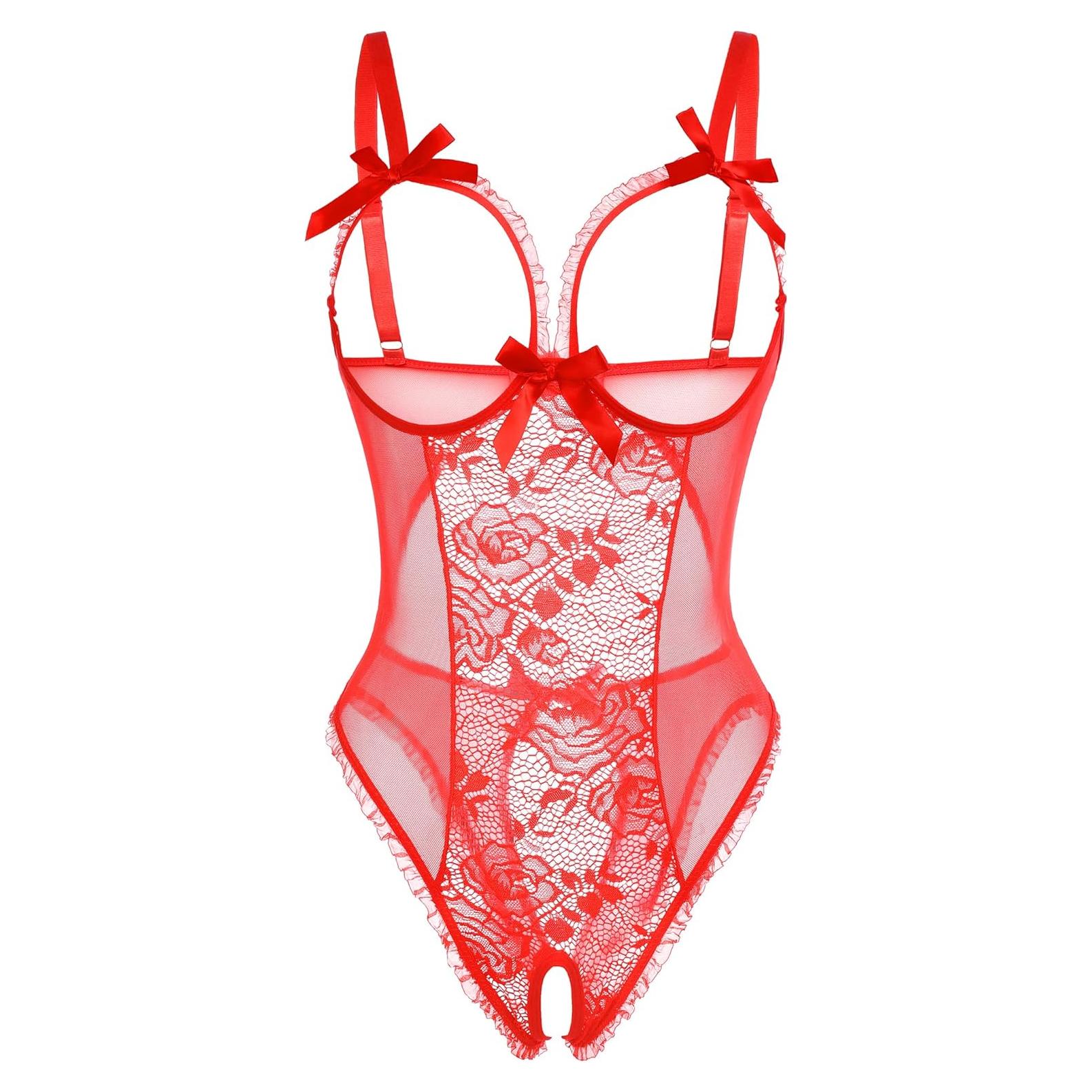 Lencería Sexy Babydoll Avidlove Rojo Mediano Encaje Floral