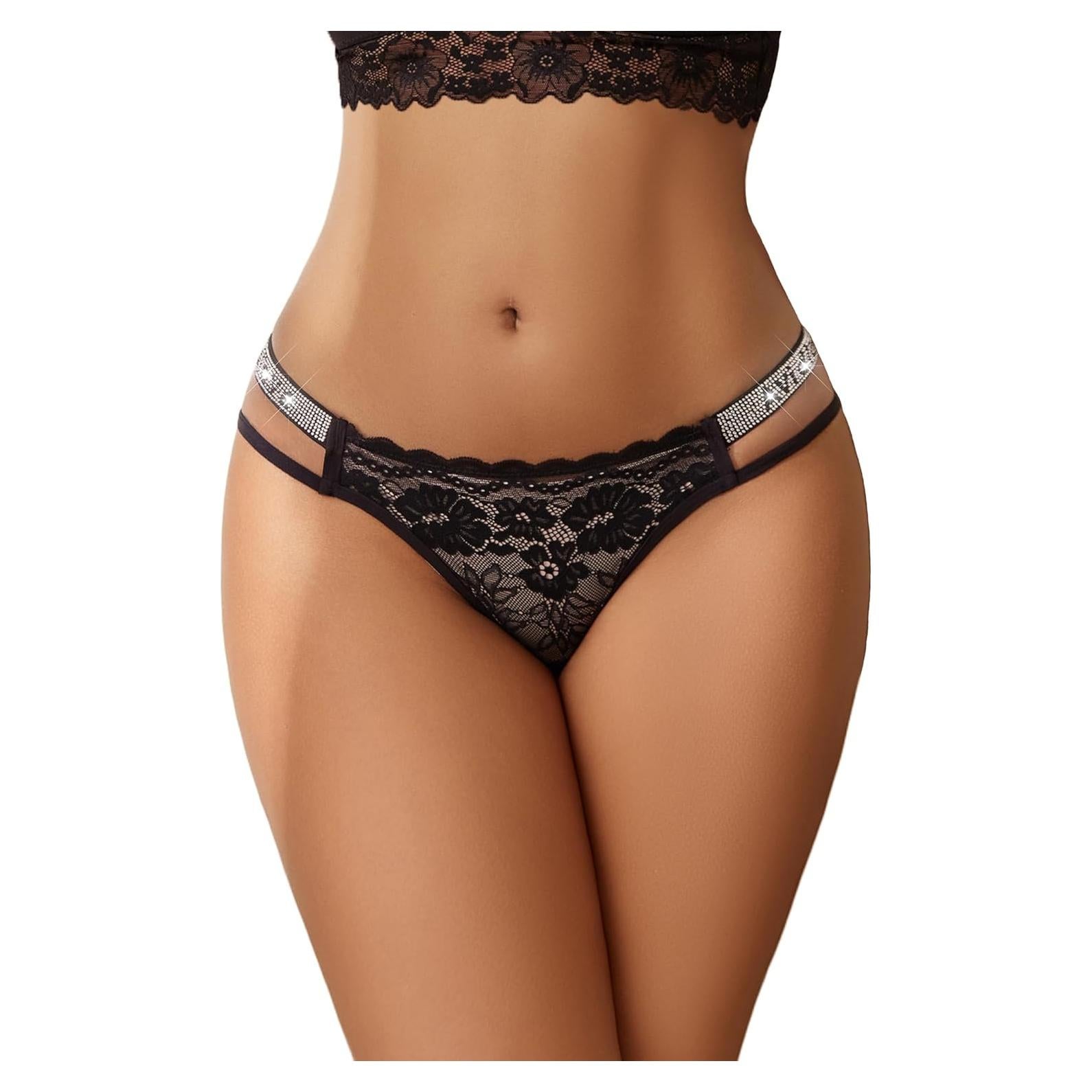 Bragas Sexy Avidlove de Algodón con Encaje Floral - Negro
