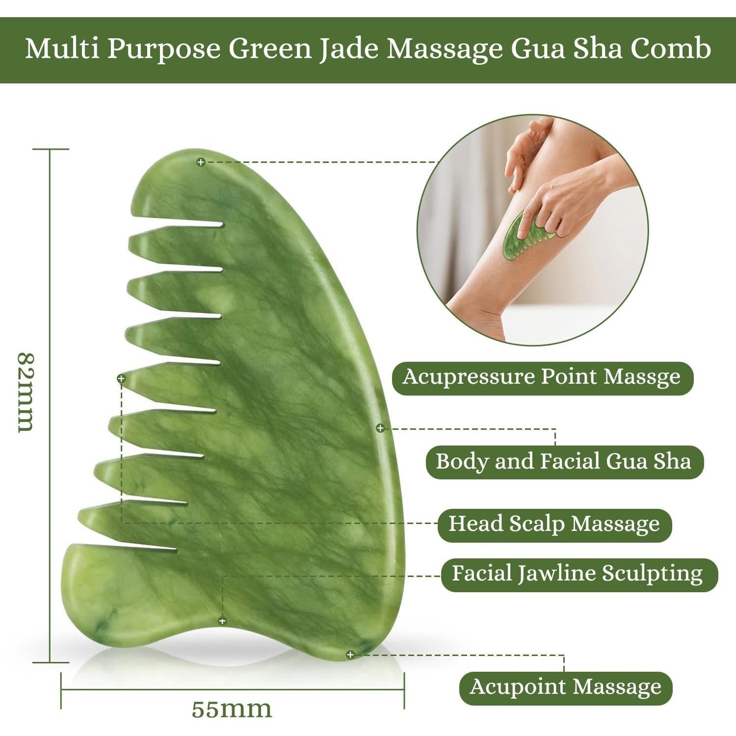 Peine de Masaje de Jade Verde Real para Cuero Cabelludo