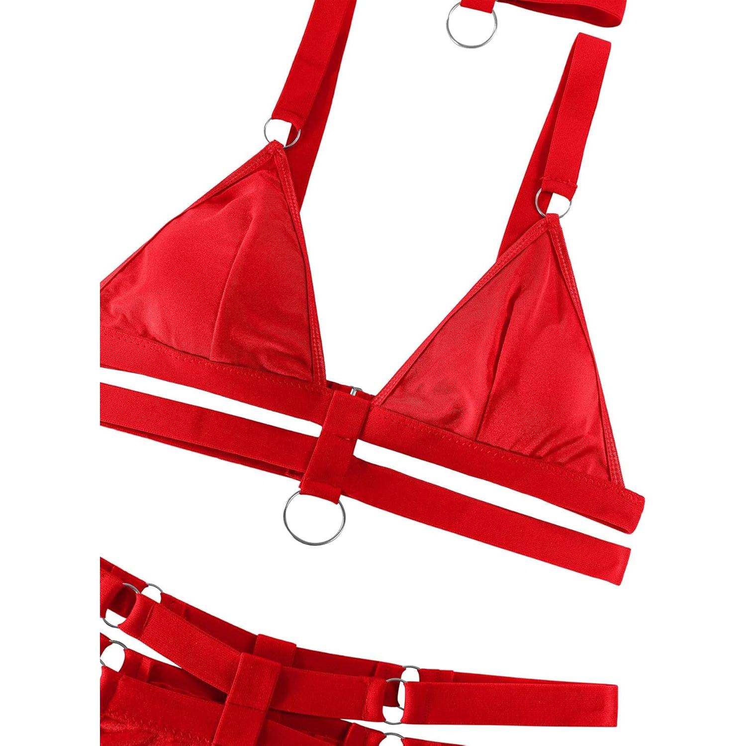 Conjunto Lencería Strappy Lilosy Rojo 3 Piezas Sexy
